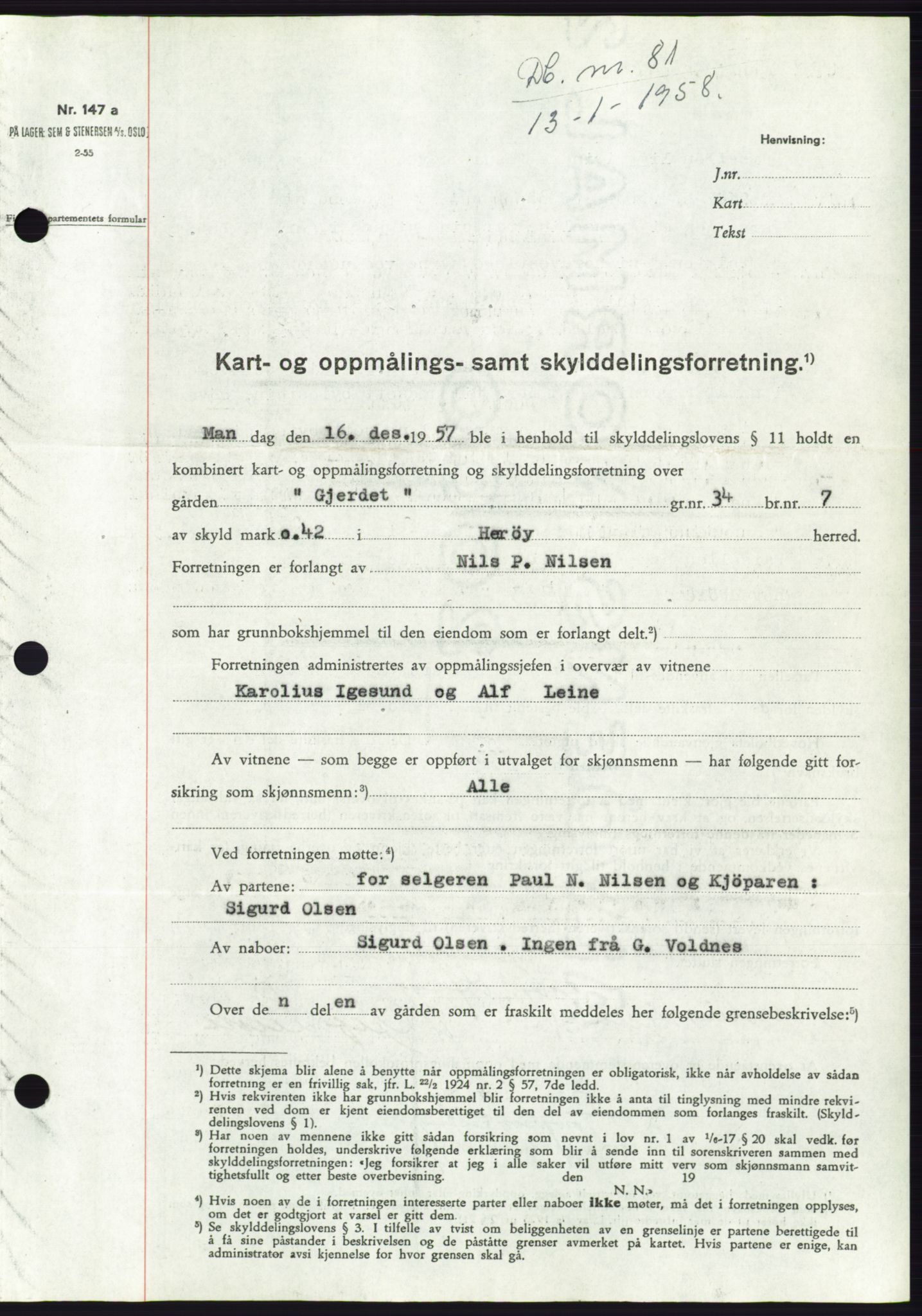 Søre Sunnmøre sorenskriveri, SAT/A-4122/1/2/2C/L0108: Pantebok nr. 34A, 1957-1958, Dagboknr: 81/1958