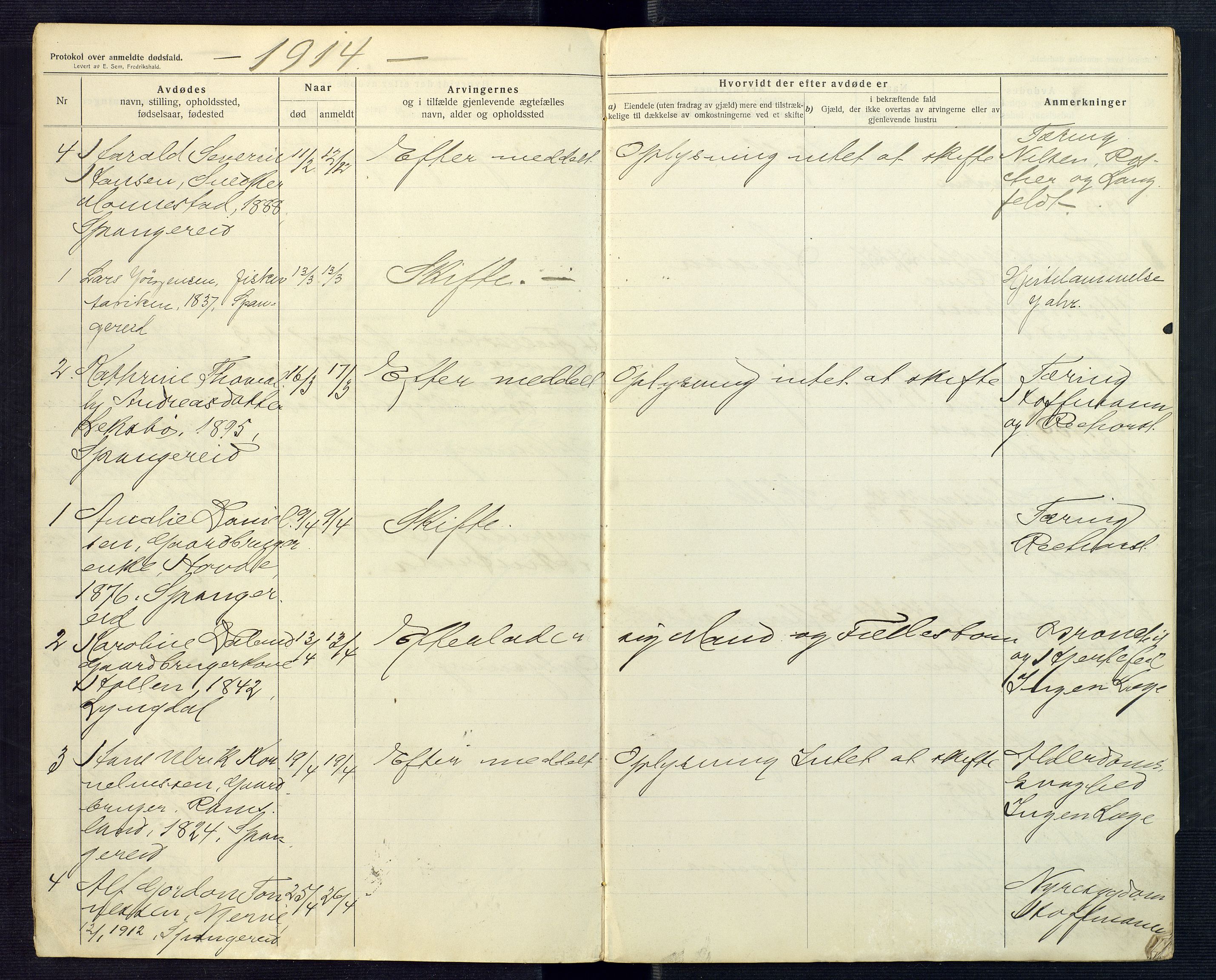 Mandal sorenskriveri, AV/SAK-1221-0005/001/H/Ha/L0018: Dødsfall Spangereid nr 17, 1912-1918