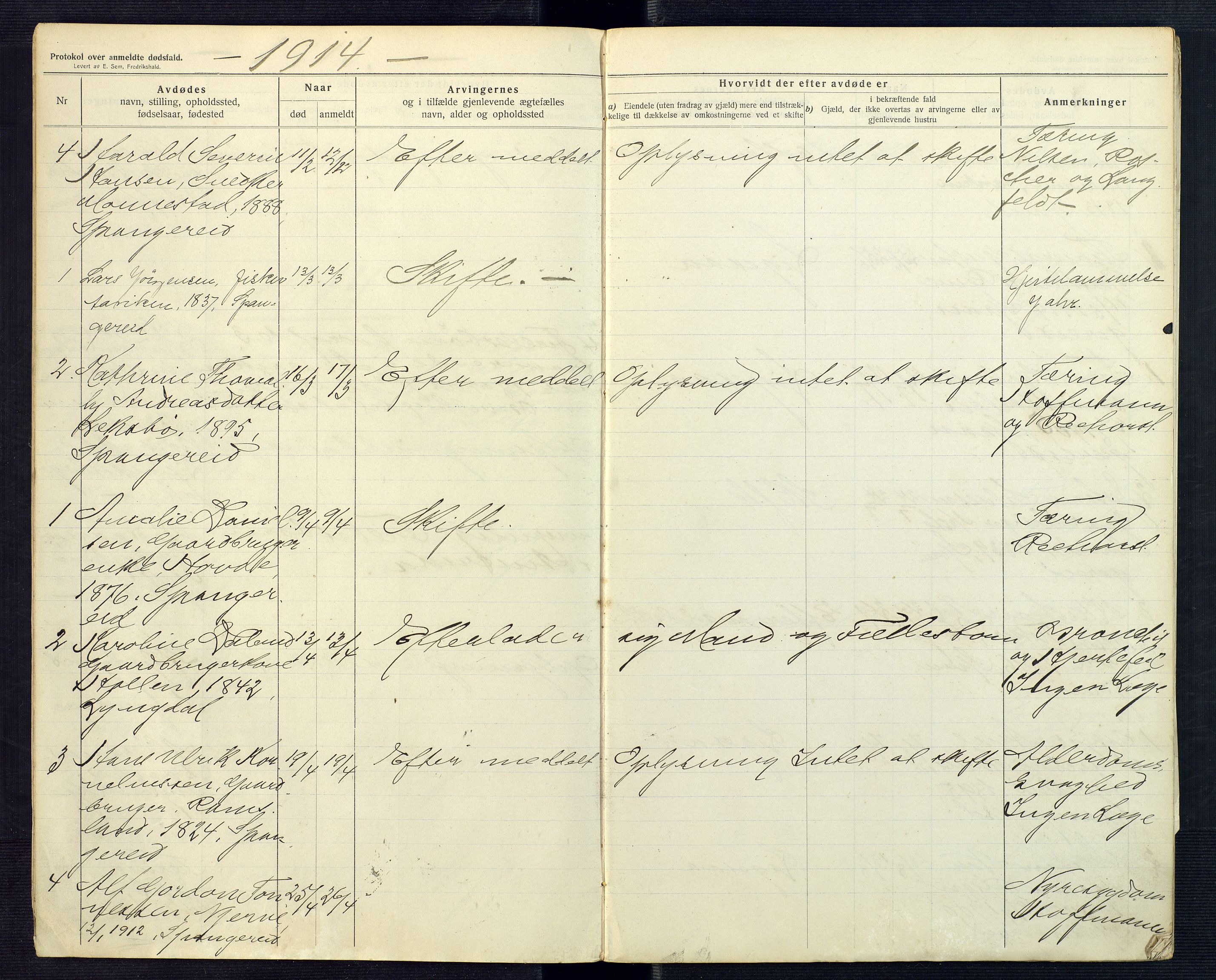 Mandal sorenskriveri, SAK/1221-0005/001/H/Ha/L0018: Dødsfall Spangereid nr 17, 1912-1918