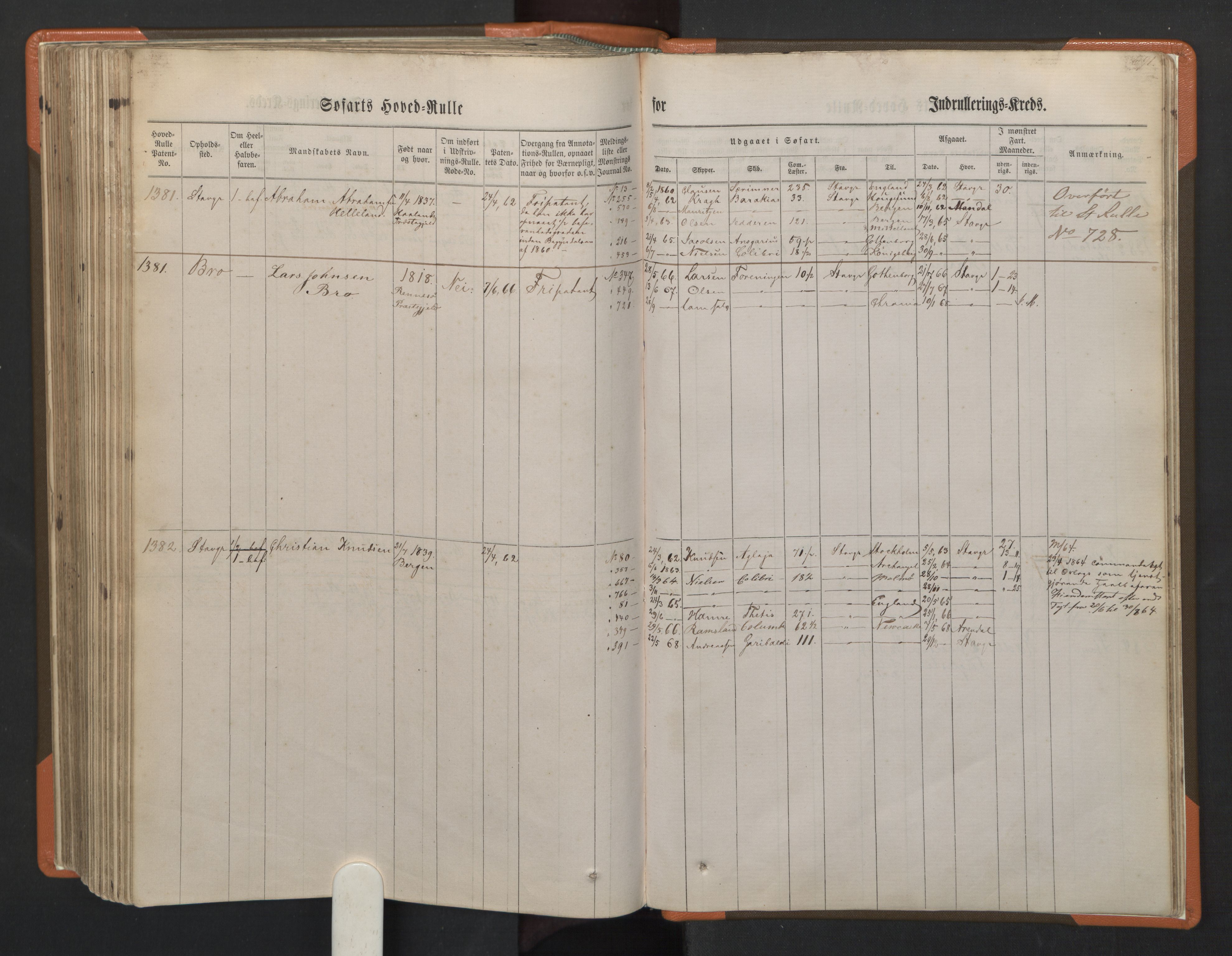 Stavanger sjømannskontor, AV/SAST-A-102006/F/Fb/Fbb/L0002: Sjøfartshovedrulle, patentnr. 721-1450 (del 2), 1863, s. 339