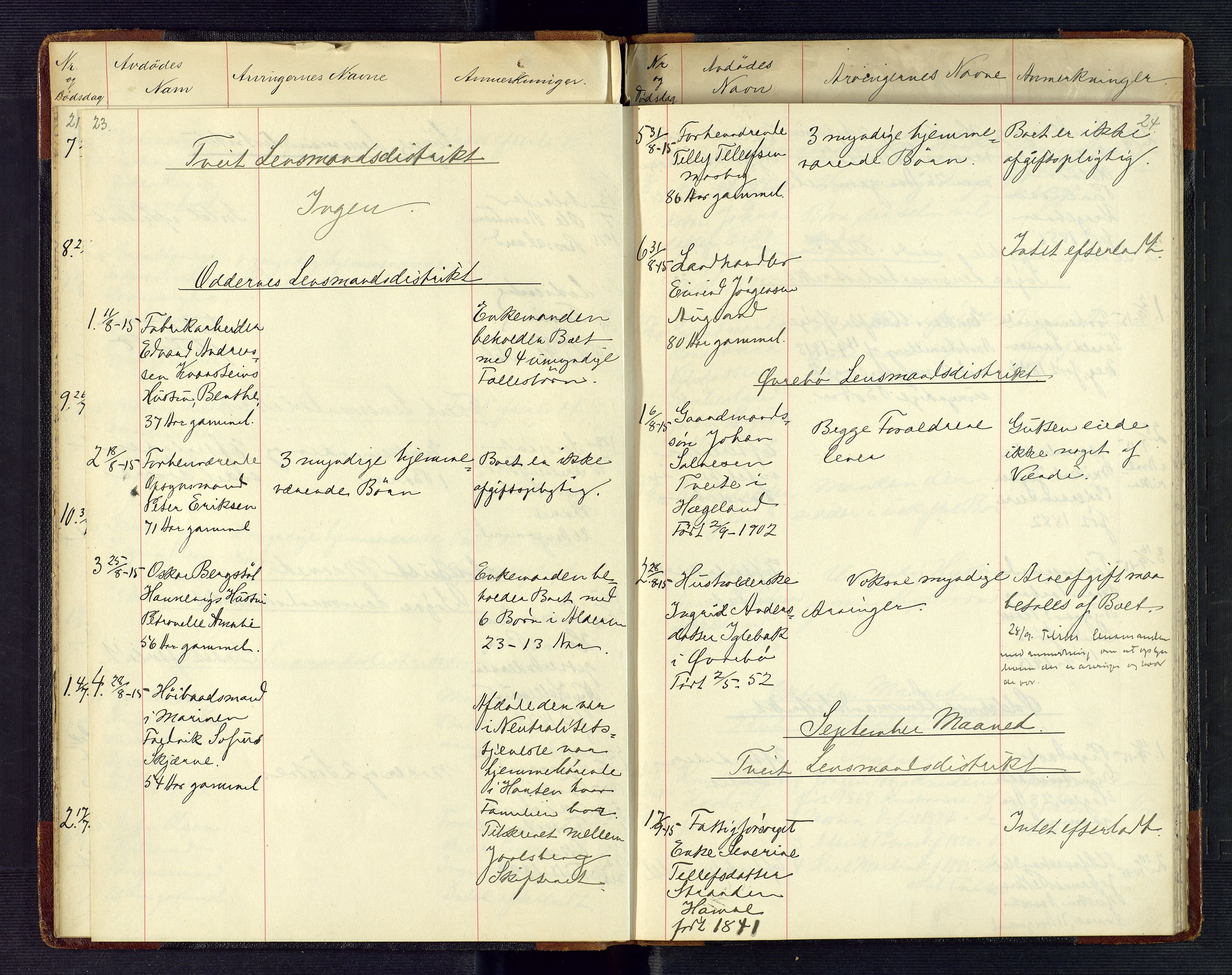 Torridal sorenskriveri, AV/SAK-1221-0012/H/Ha/L0002: Dødsfallsprotokoll med register nr. 2, 1915-1918, s. 23-24