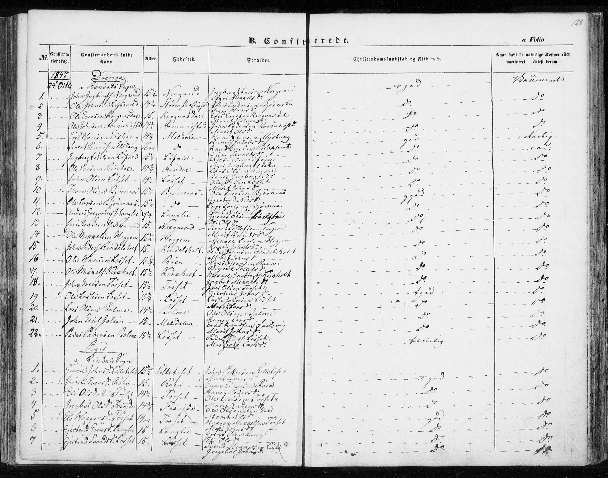 Ministerialprotokoller, klokkerbøker og fødselsregistre - Møre og Romsdal, AV/SAT-A-1454/595/L1043: Ministerialbok nr. 595A05, 1843-1851, s. 128