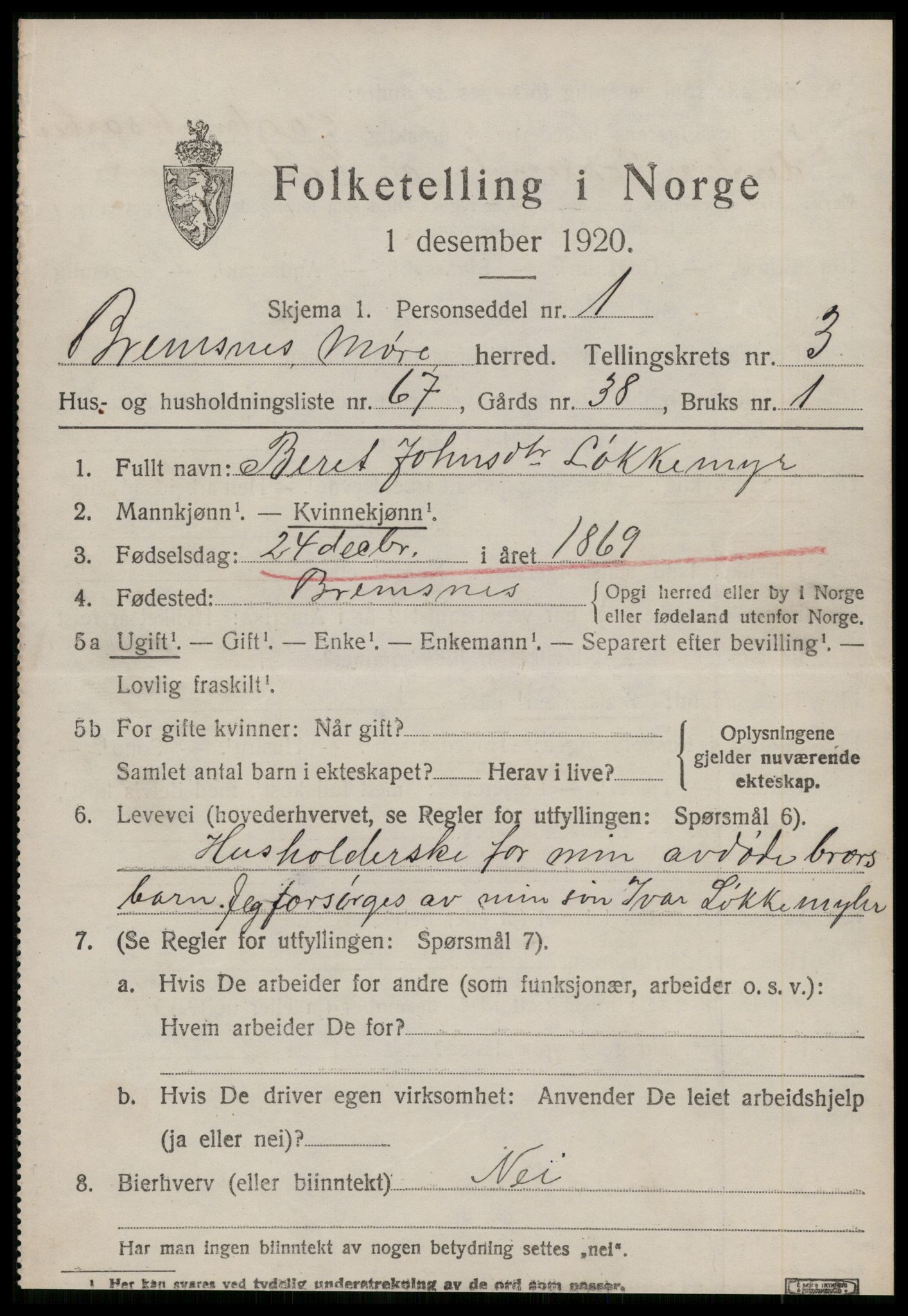 SAT, Folketelling 1920 for 1554 Bremsnes herred, 1920, s. 4199