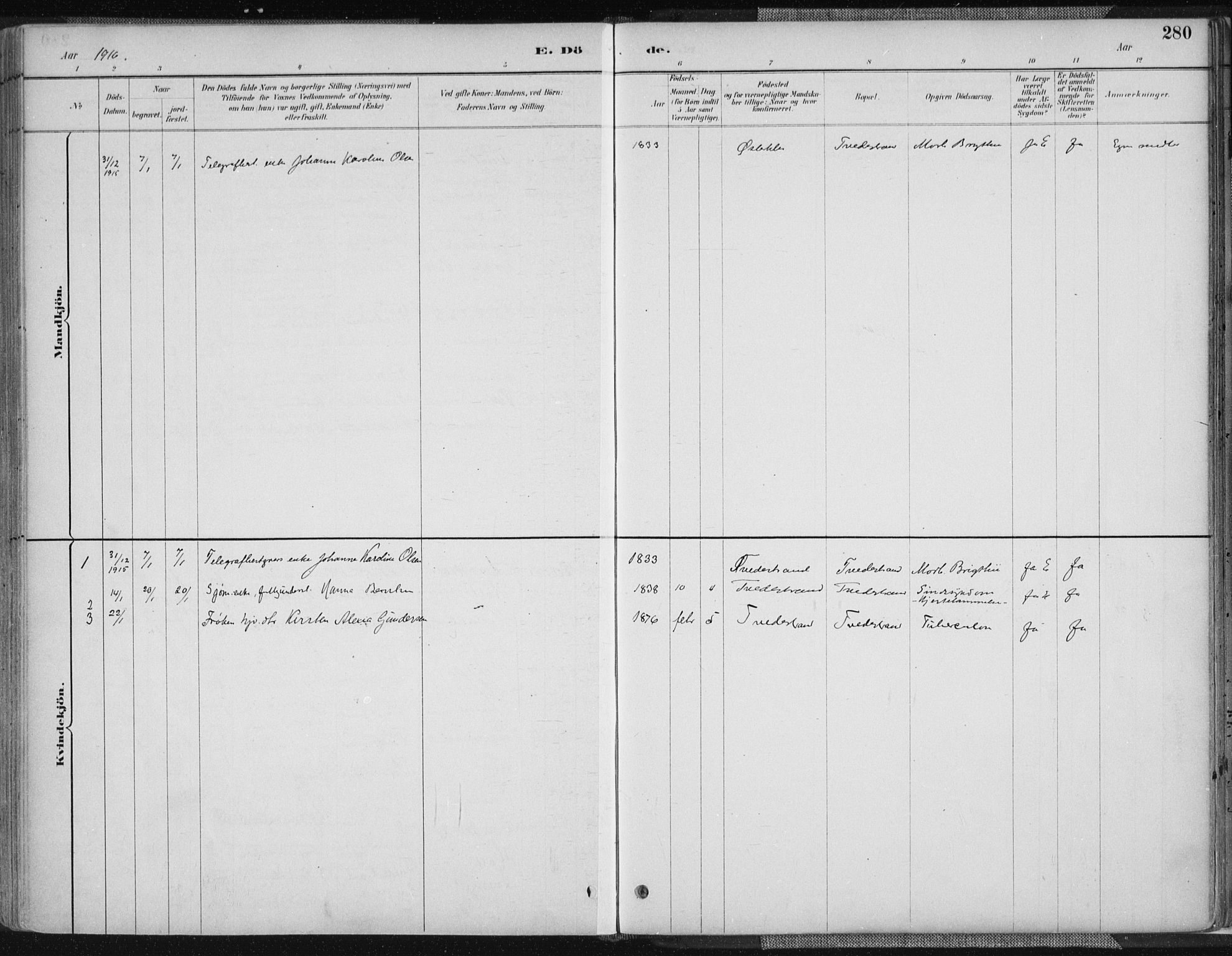 Tvedestrand sokneprestkontor, SAK/1111-0042/F/Fa/L0001: Ministerialbok nr. A 1, 1885-1916, s. 280