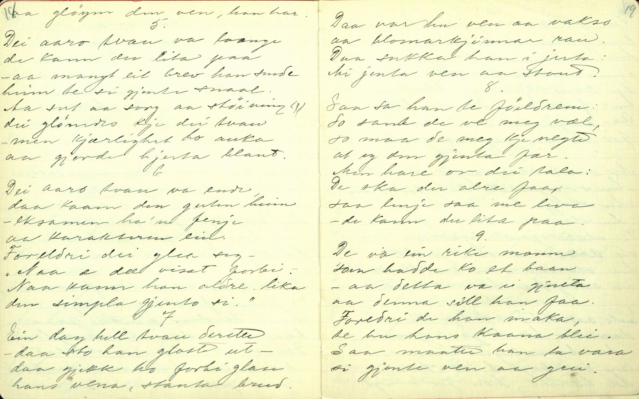 Rikard Berge, TEMU/TGM-A-1003/F/L0001/0022: 001-030 Innholdslister / 18. Plebei-visur (Laagfolkeleg poesi, skilingsdikt), 1902, s. 18-19