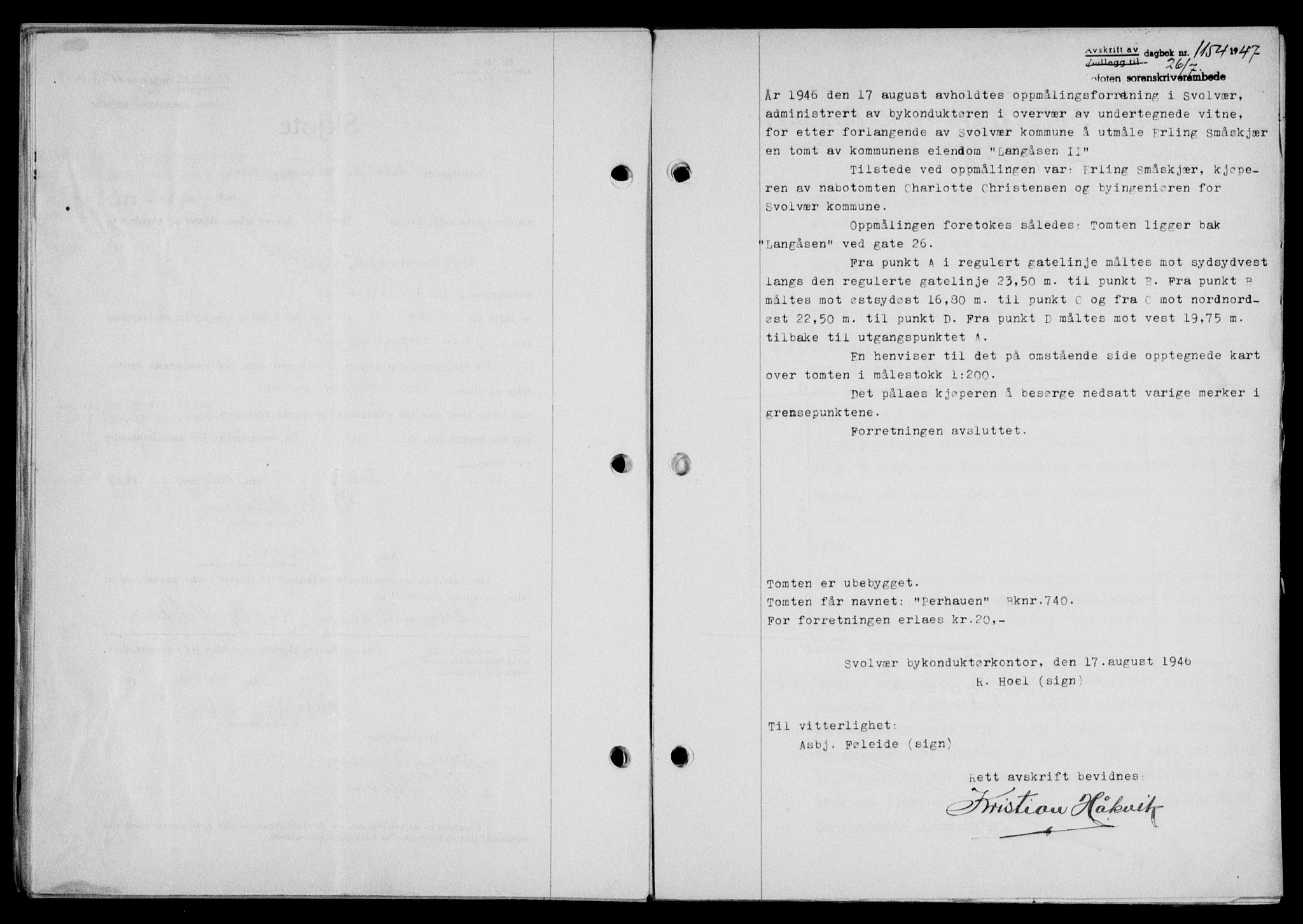 Lofoten sorenskriveri, SAT/A-0017/1/2/2C/L0016a: Pantebok nr. 16a, 1947-1947, Dagboknr: 1154/1947