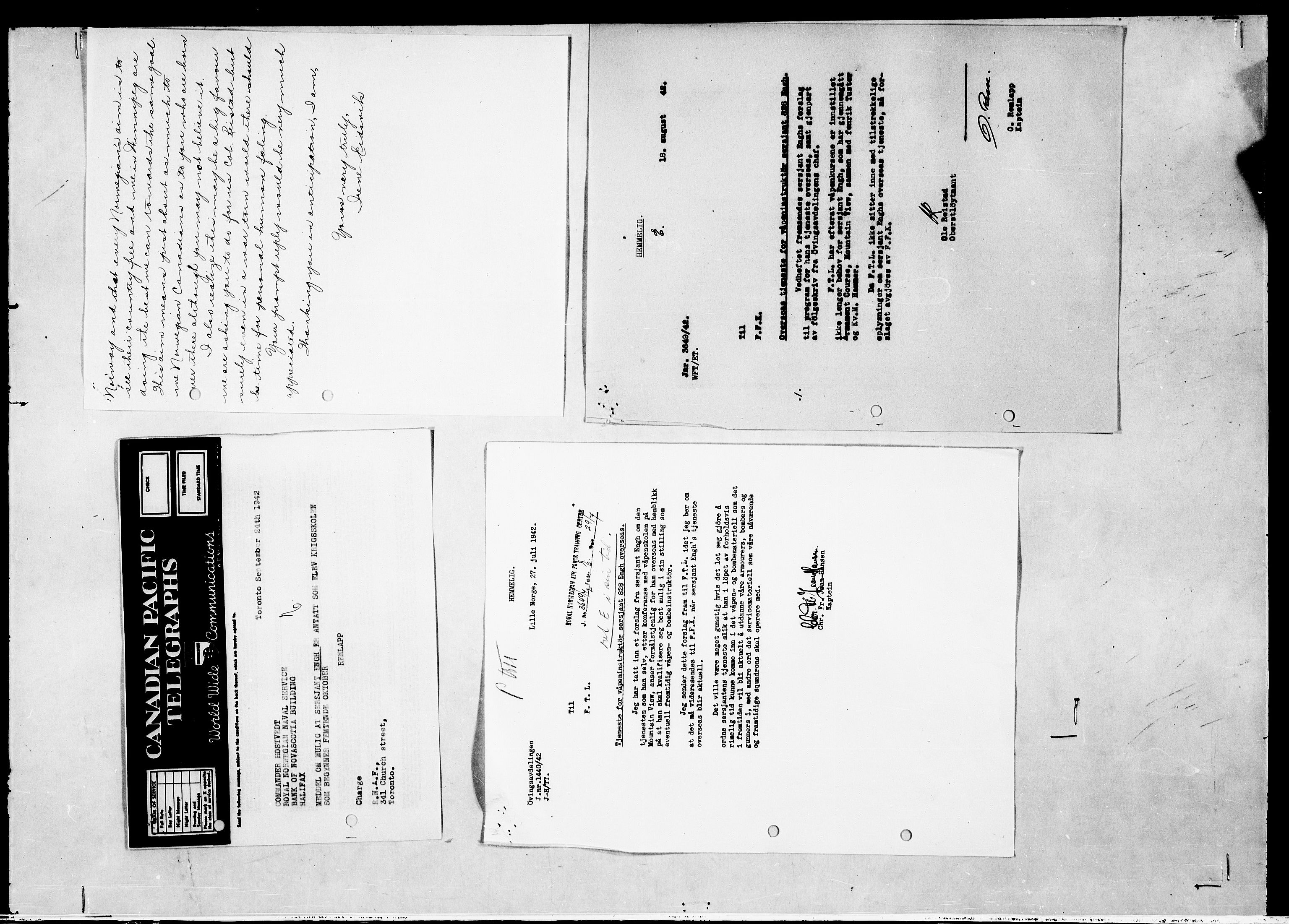 Forsvaret, Flyvåpnenes treningsleir 1940-1945, AV/RA-RAFA-3974/V/L0046: Ekspedisjonskontoret.
Personellsaker E - N., 1940-1945