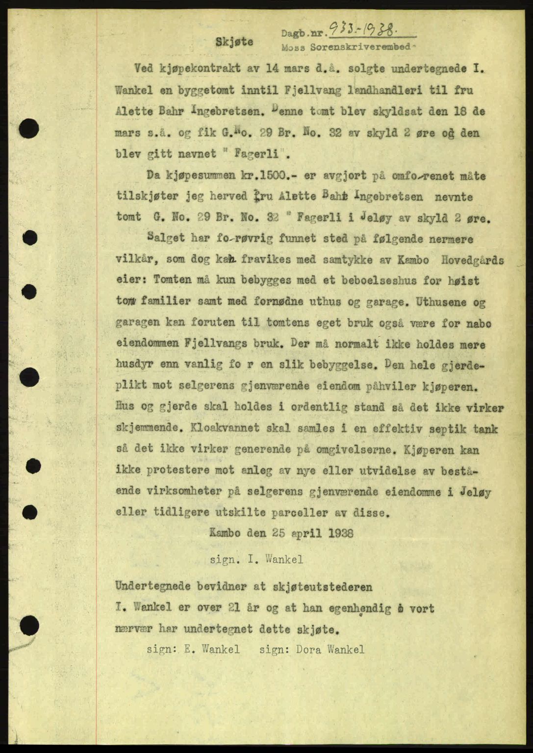 Moss sorenskriveri, SAO/A-10168: Pantebok nr. A4, 1938-1938, Dagboknr: 933/1938