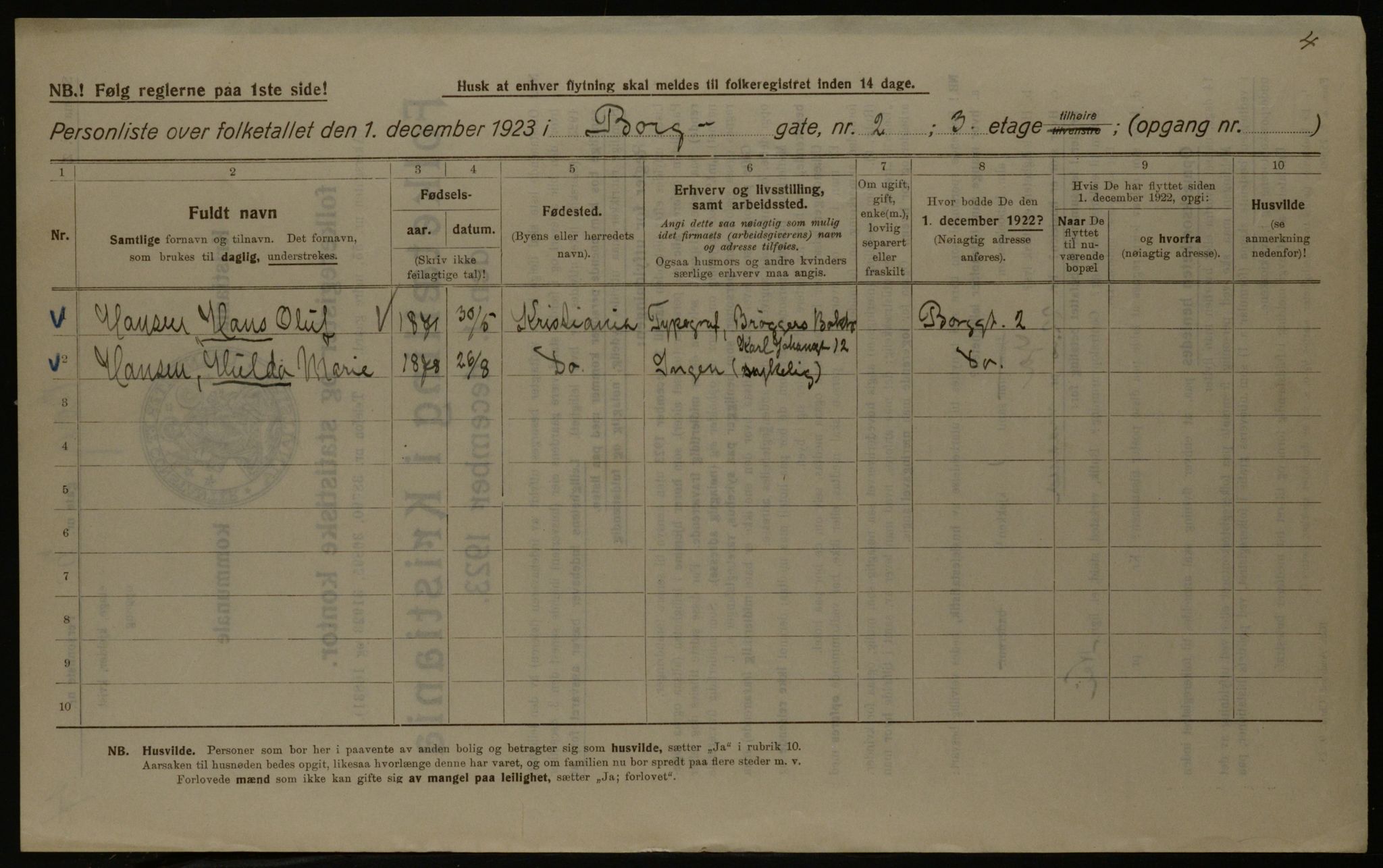 OBA, Kommunal folketelling 1.12.1923 for Kristiania, 1923, s. 8793