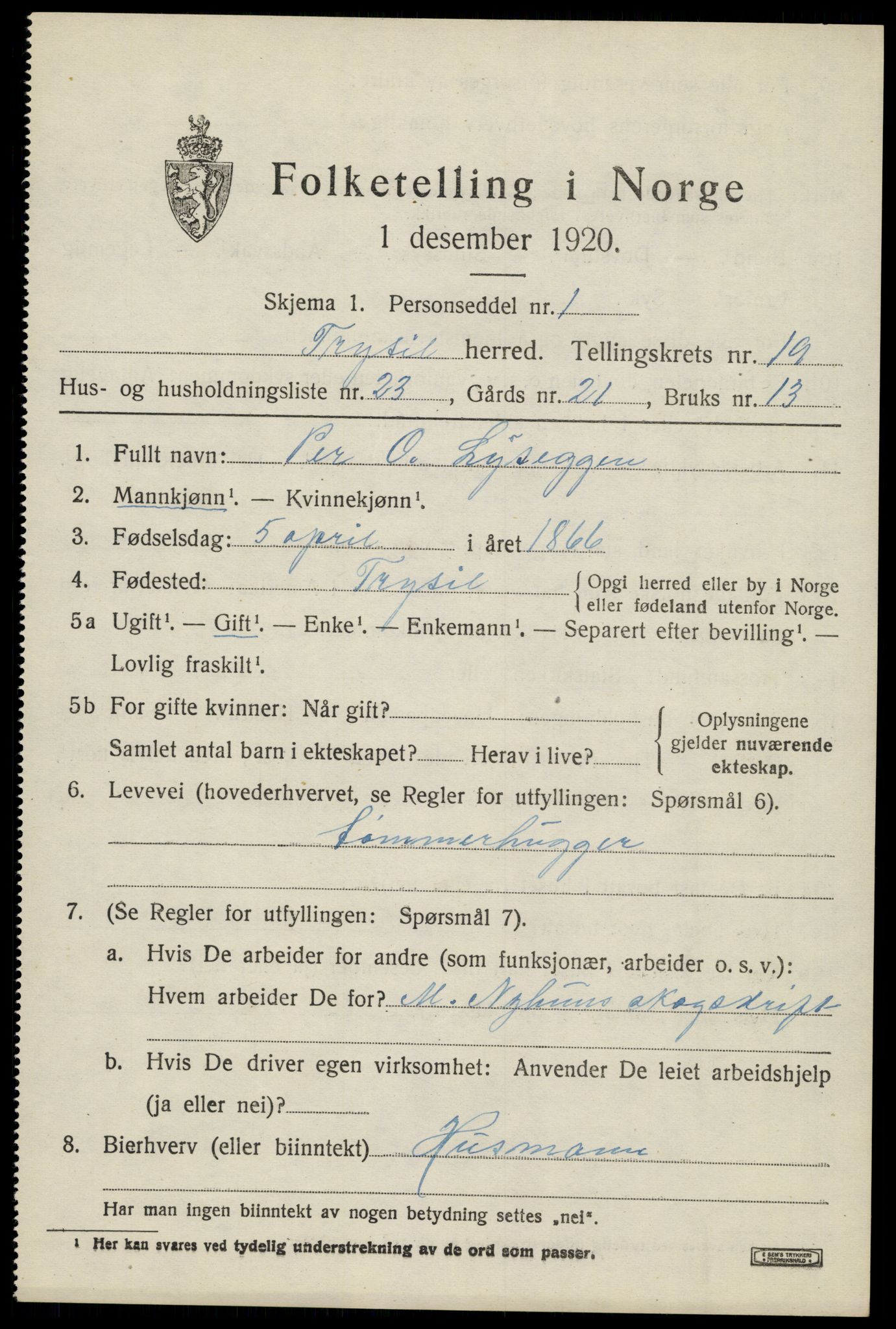 SAH, Folketelling 1920 for 0428 Trysil herred, 1920, s. 12995