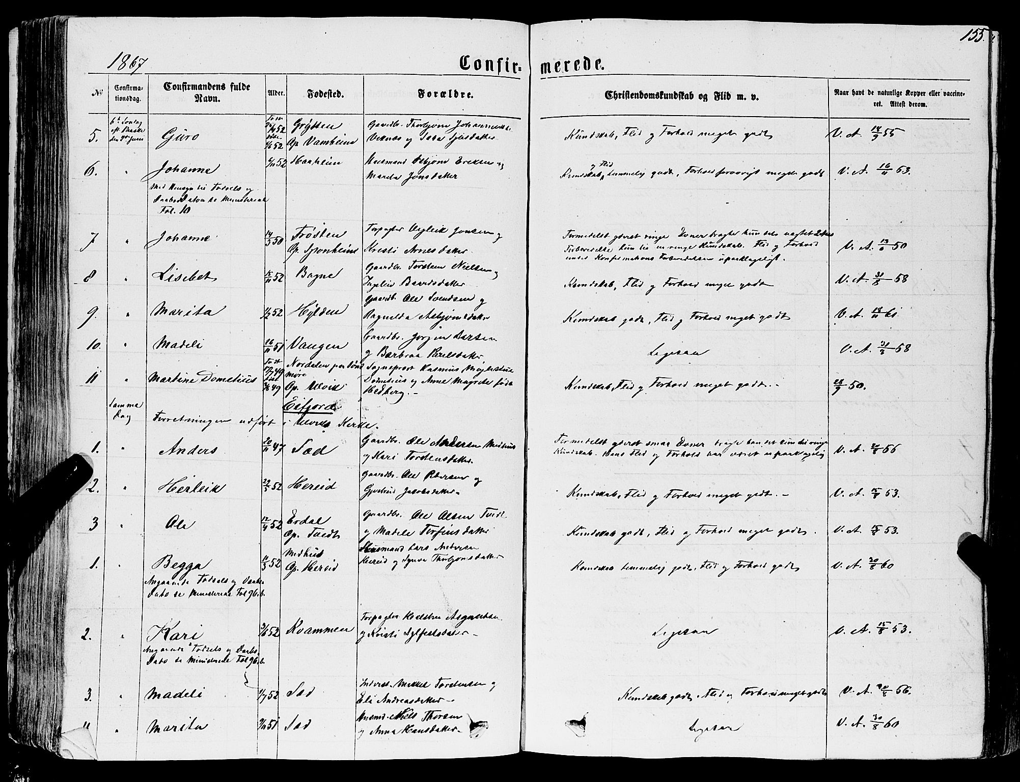Ulvik sokneprestembete, AV/SAB-A-78801/H/Haa: Ministerialbok nr. A 15, 1864-1878, s. 155