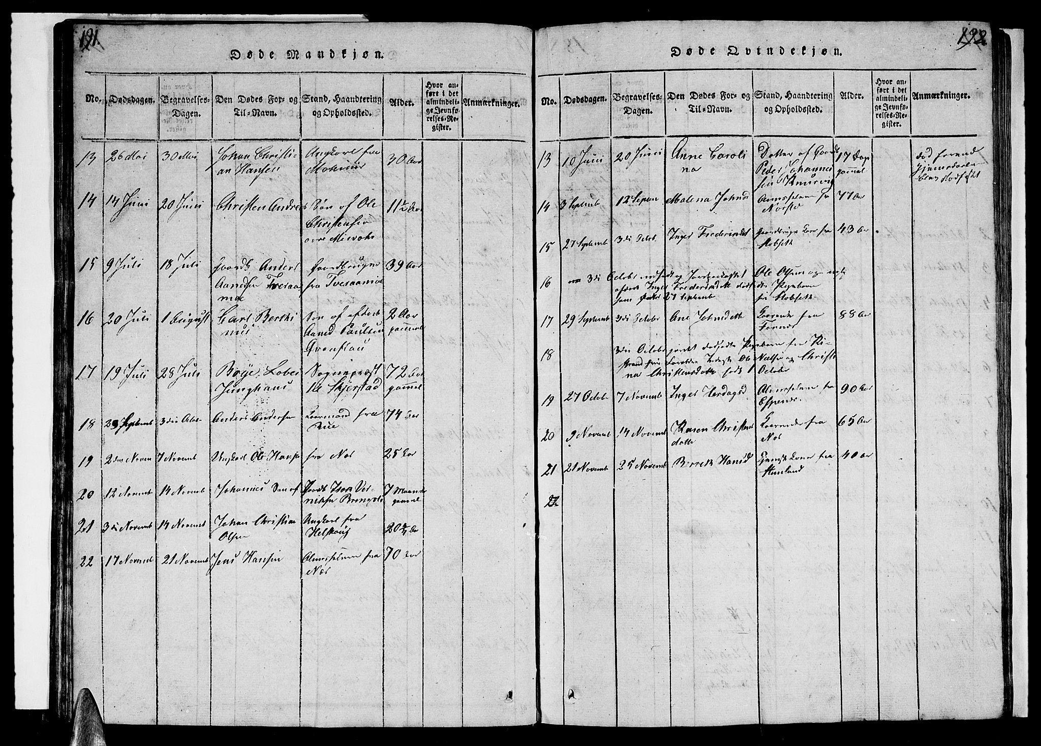 Ministerialprotokoller, klokkerbøker og fødselsregistre - Nordland, AV/SAT-A-1459/852/L0752: Klokkerbok nr. 852C03, 1840-1855, s. 191-192