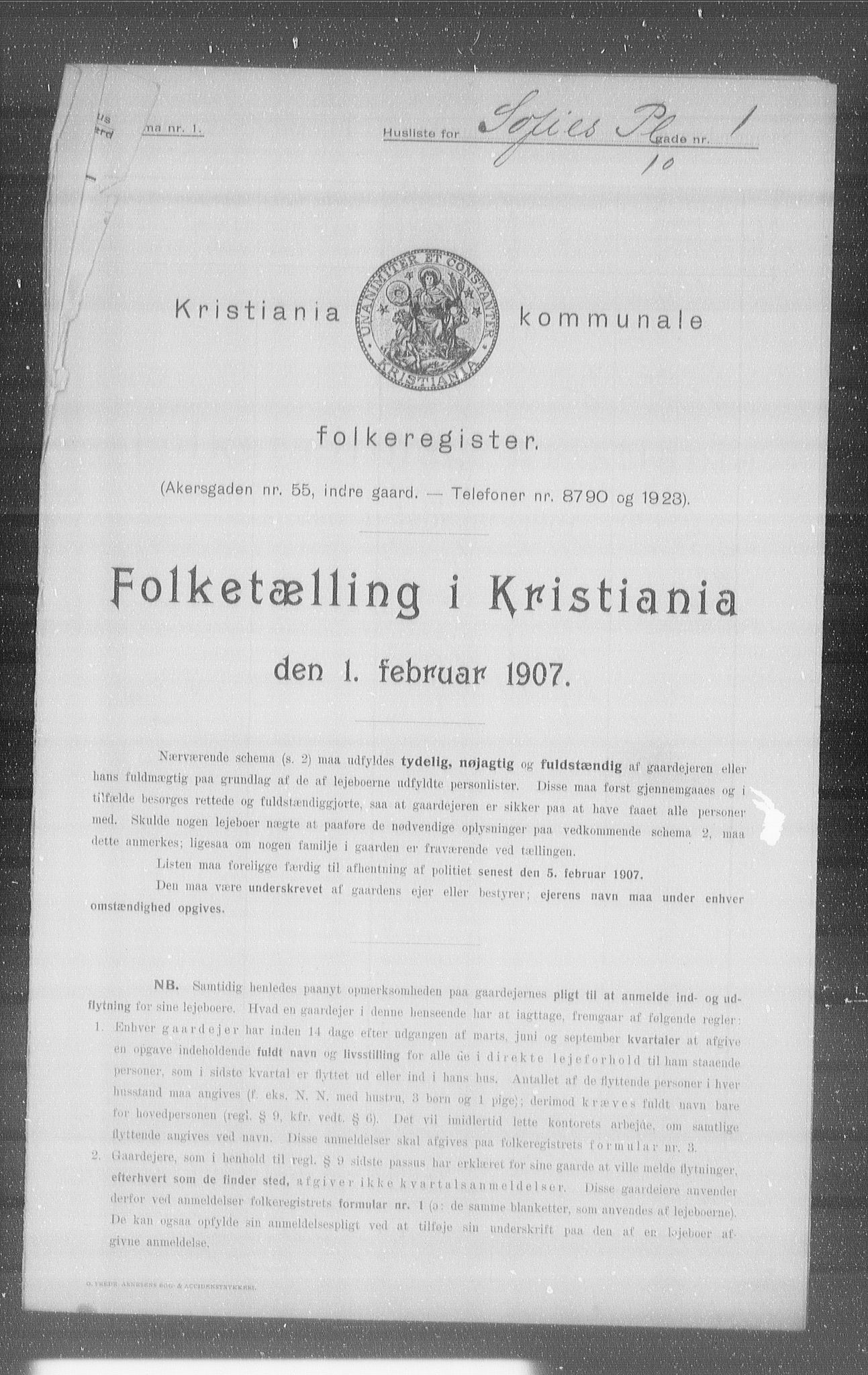 OBA, Kommunal folketelling 1.2.1907 for Kristiania kjøpstad, 1907, s. 50742