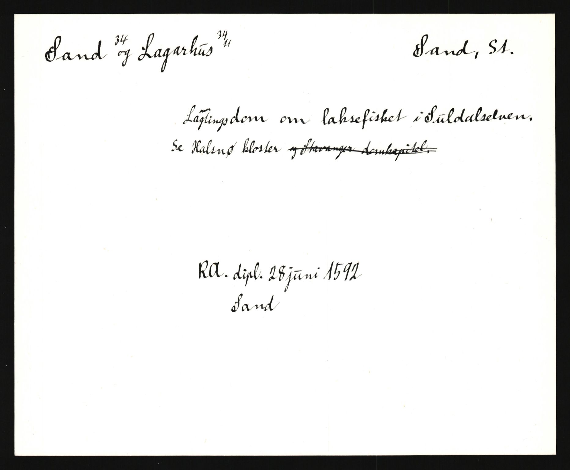 Riksarkivets diplomsamling, AV/RA-EA-5965/F35/F35e/L0027: Registreringssedler Rogaland, 1400-1700, s. 427