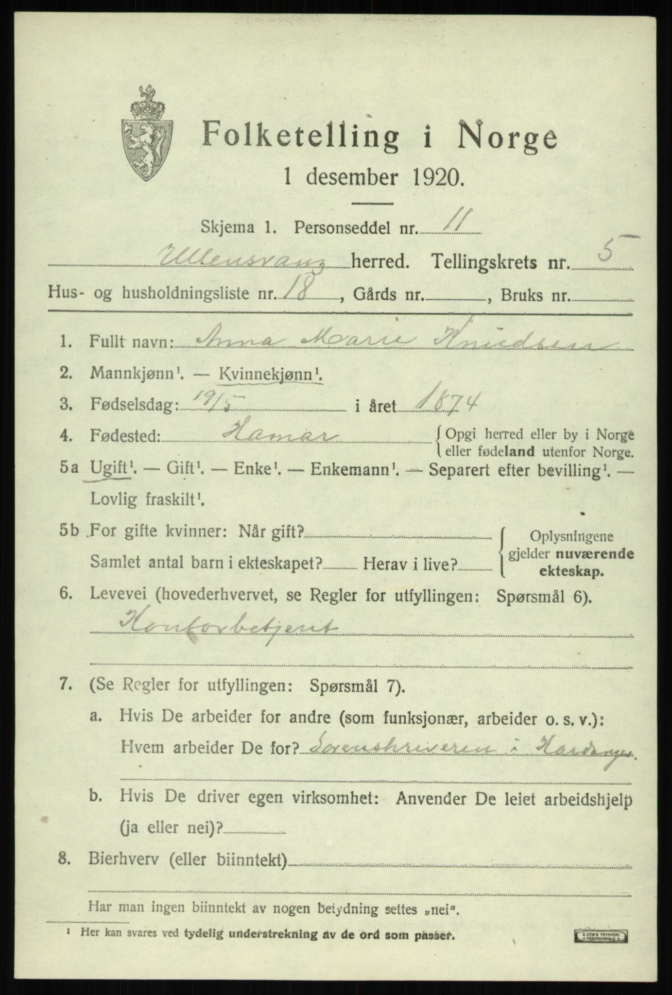 SAB, Folketelling 1920 for 1230 Ullensvang herred, 1920, s. 2572