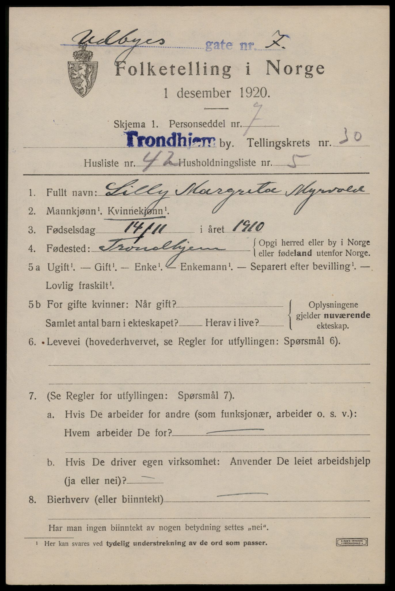 SAT, Folketelling 1920 for 1601 Trondheim kjøpstad, 1920, s. 73722