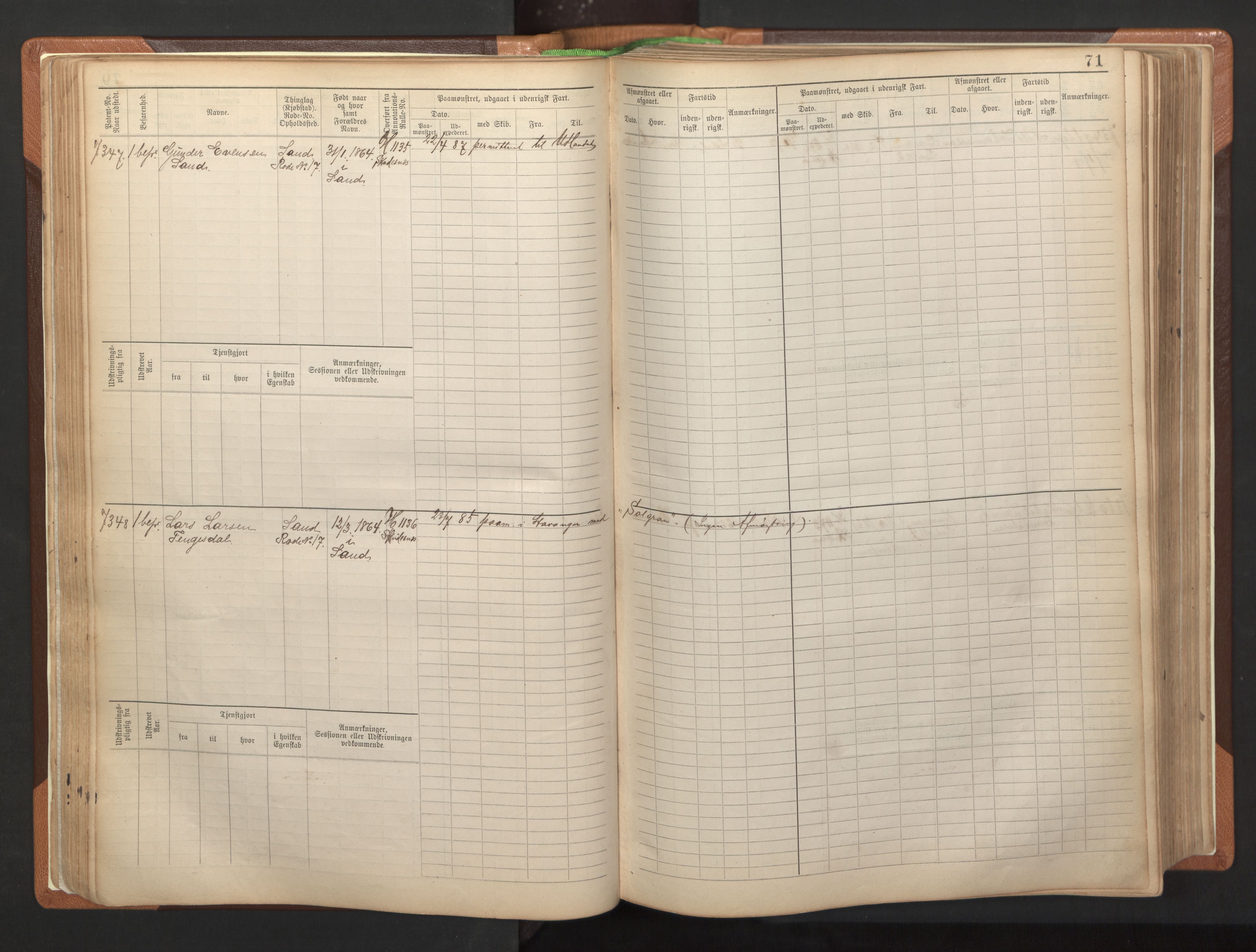 Stavanger sjømannskontor, AV/SAST-A-102006/F/Fb/Fbb/L0012: Sjøfartshovedrulle, patentnr. 7207-8158, 1894-1904, s. 74