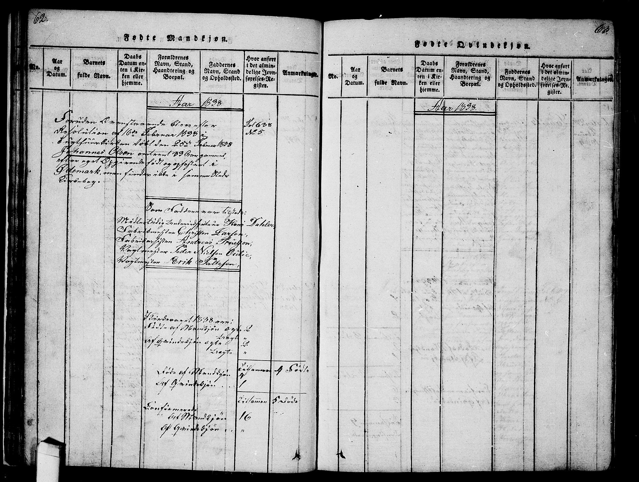 Kristiania tukthusprest Kirkebøker, AV/SAO-A-10881/G/Ga/L0001: Klokkerbok nr. 1, 1818-1857, s. 62-63