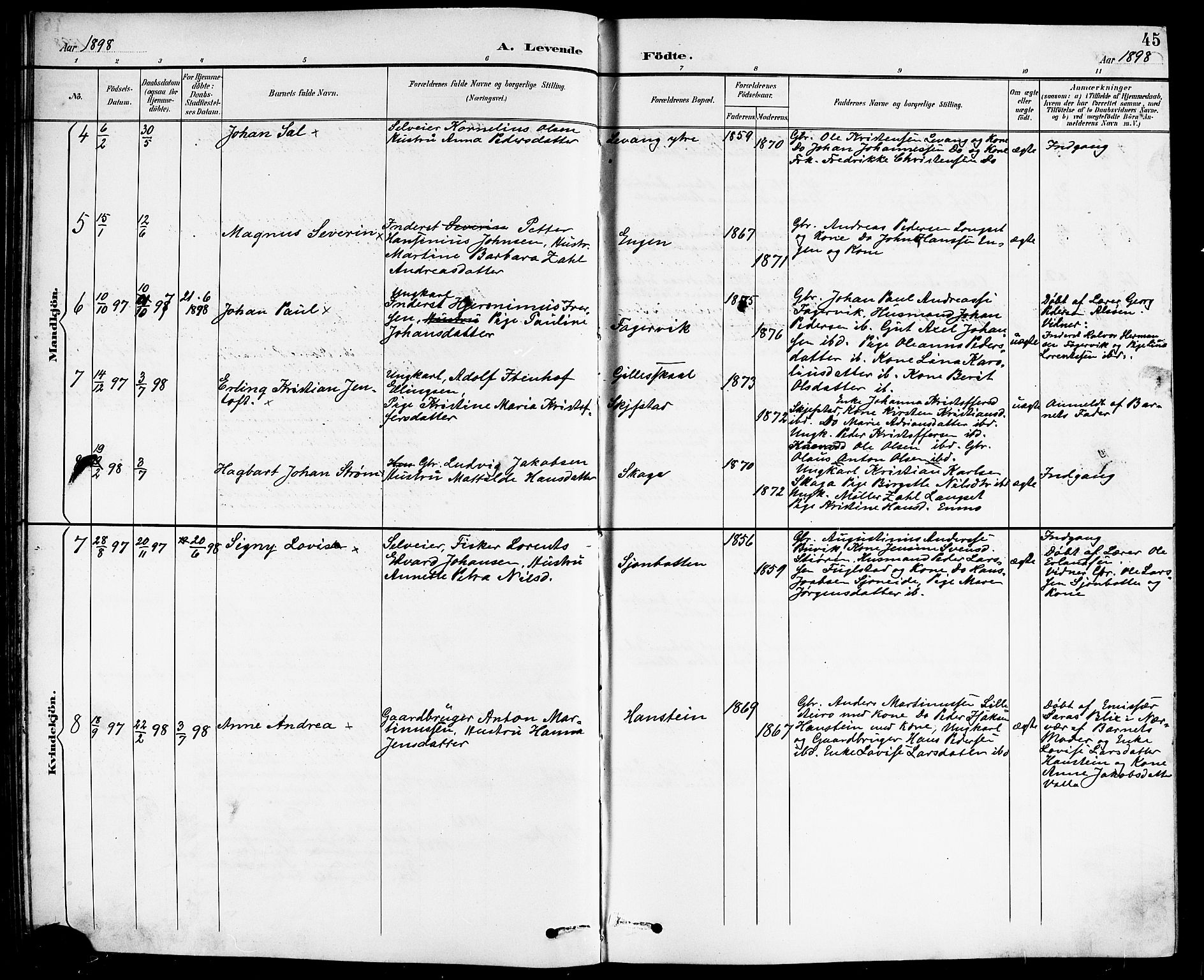 Ministerialprotokoller, klokkerbøker og fødselsregistre - Nordland, SAT/A-1459/838/L0559: Klokkerbok nr. 838C06, 1893-1910, s. 45