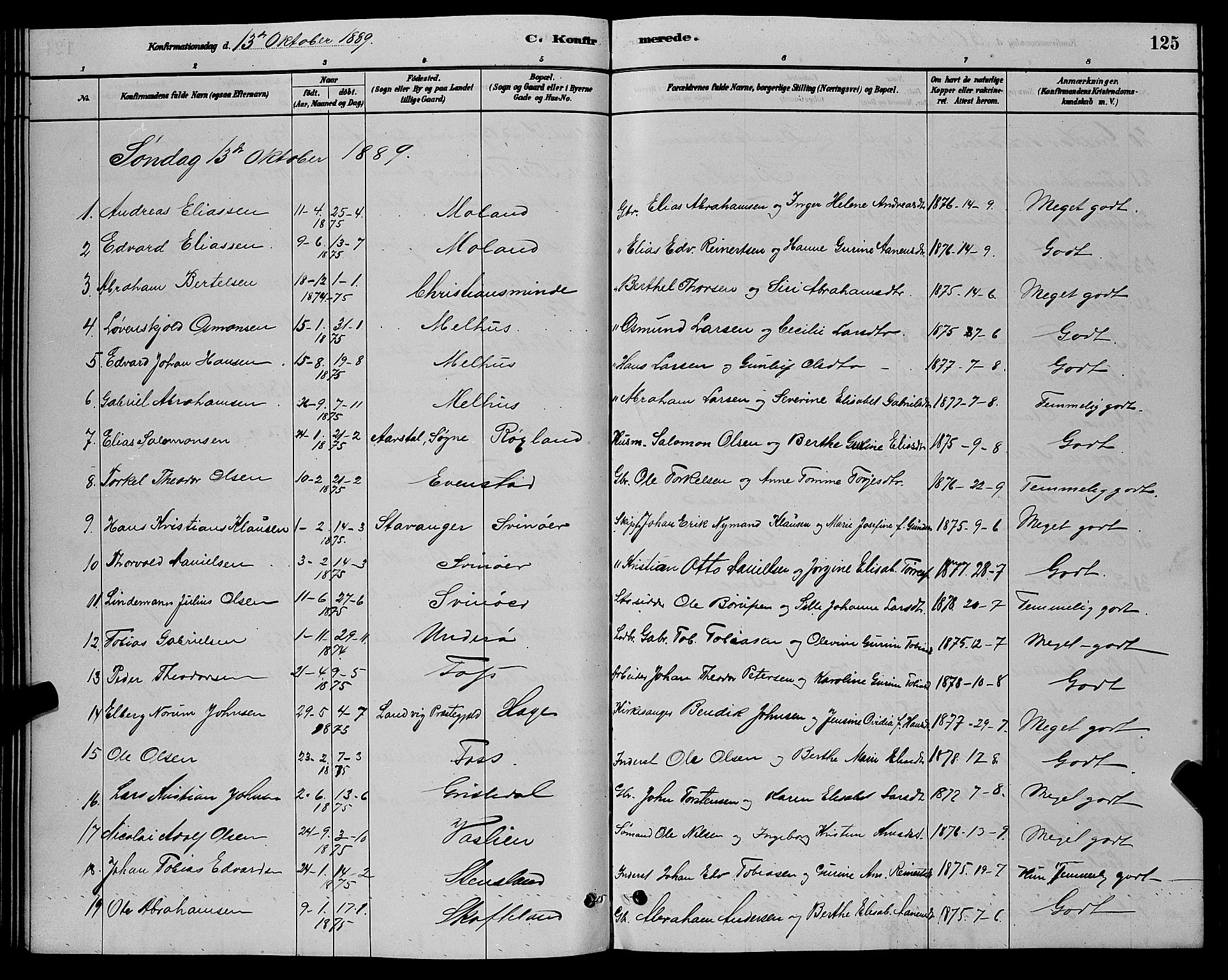 Sør-Audnedal sokneprestkontor, AV/SAK-1111-0039/F/Fb/Fbb/L0005: Klokkerbok nr. B 5, 1880-1892, s. 125