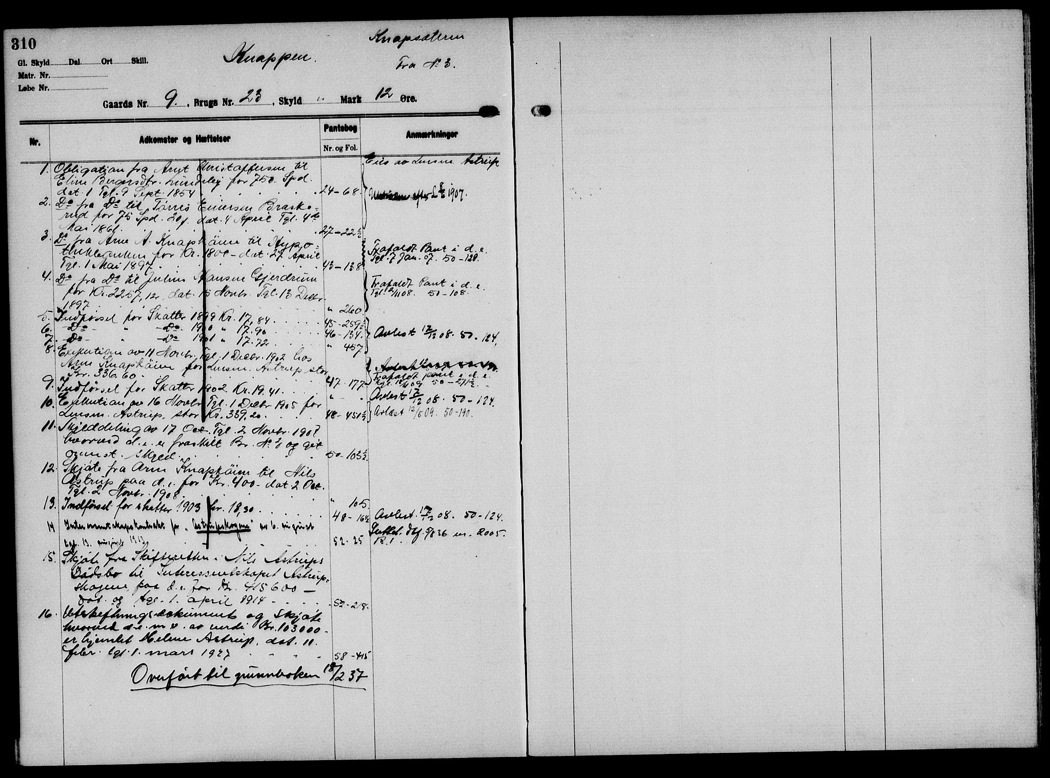 Solør tingrett, AV/SAH-TING-008/H/Ha/Hak/L0001: Panteregister nr. I, 1900-1935, s. 310