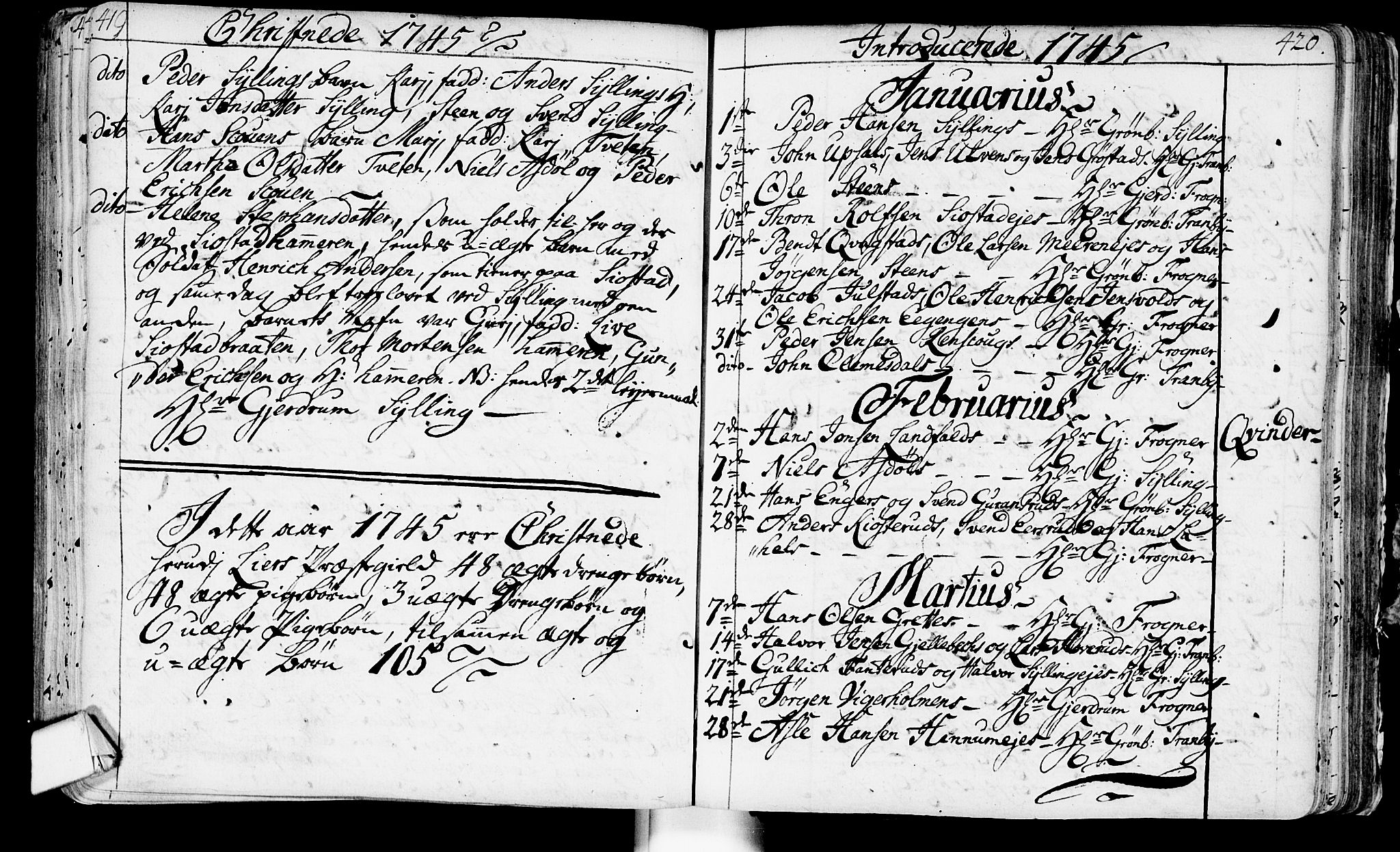 Lier kirkebøker, AV/SAKO-A-230/F/Fa/L0003: Ministerialbok nr. I 3, 1727-1748, s. 419-420