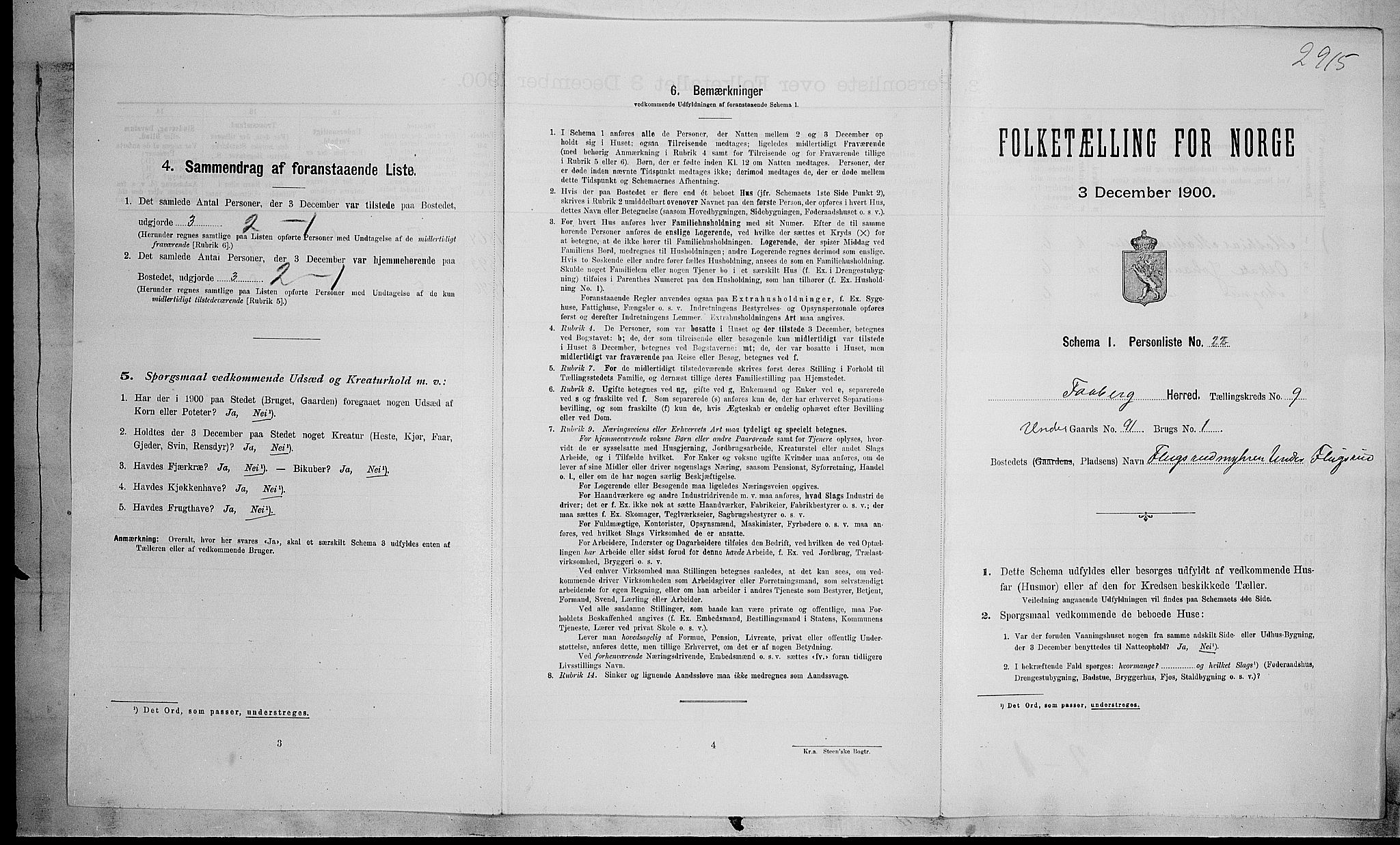 SAH, Folketelling 1900 for 0524 Fåberg herred, 1900, s. 932