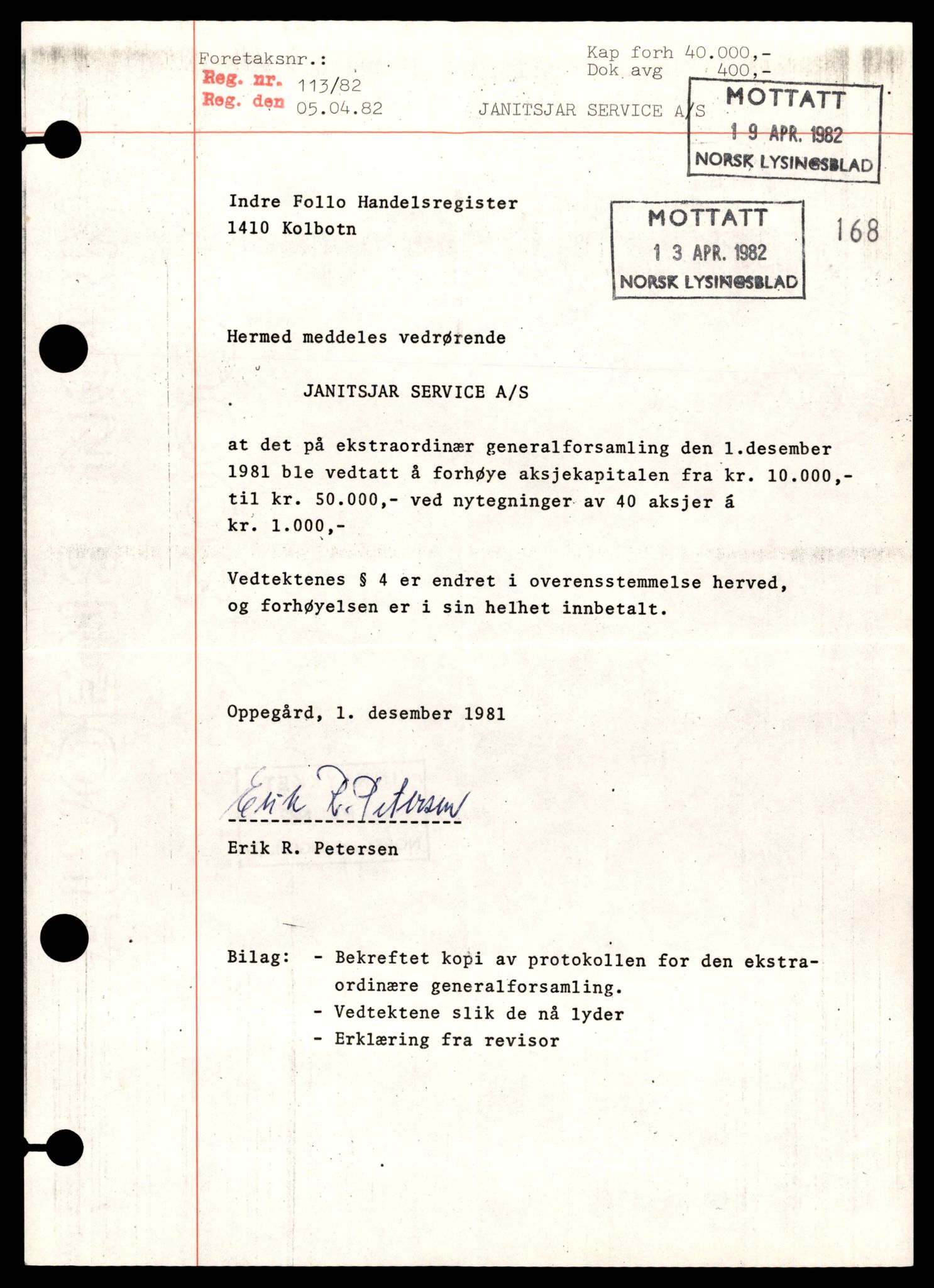 Indre Follo tingrett, SAT/A-10086/K/Kb/Kbb/L0029: Aksjeselskap, Jan - Kir, 1944-1990, s. 1