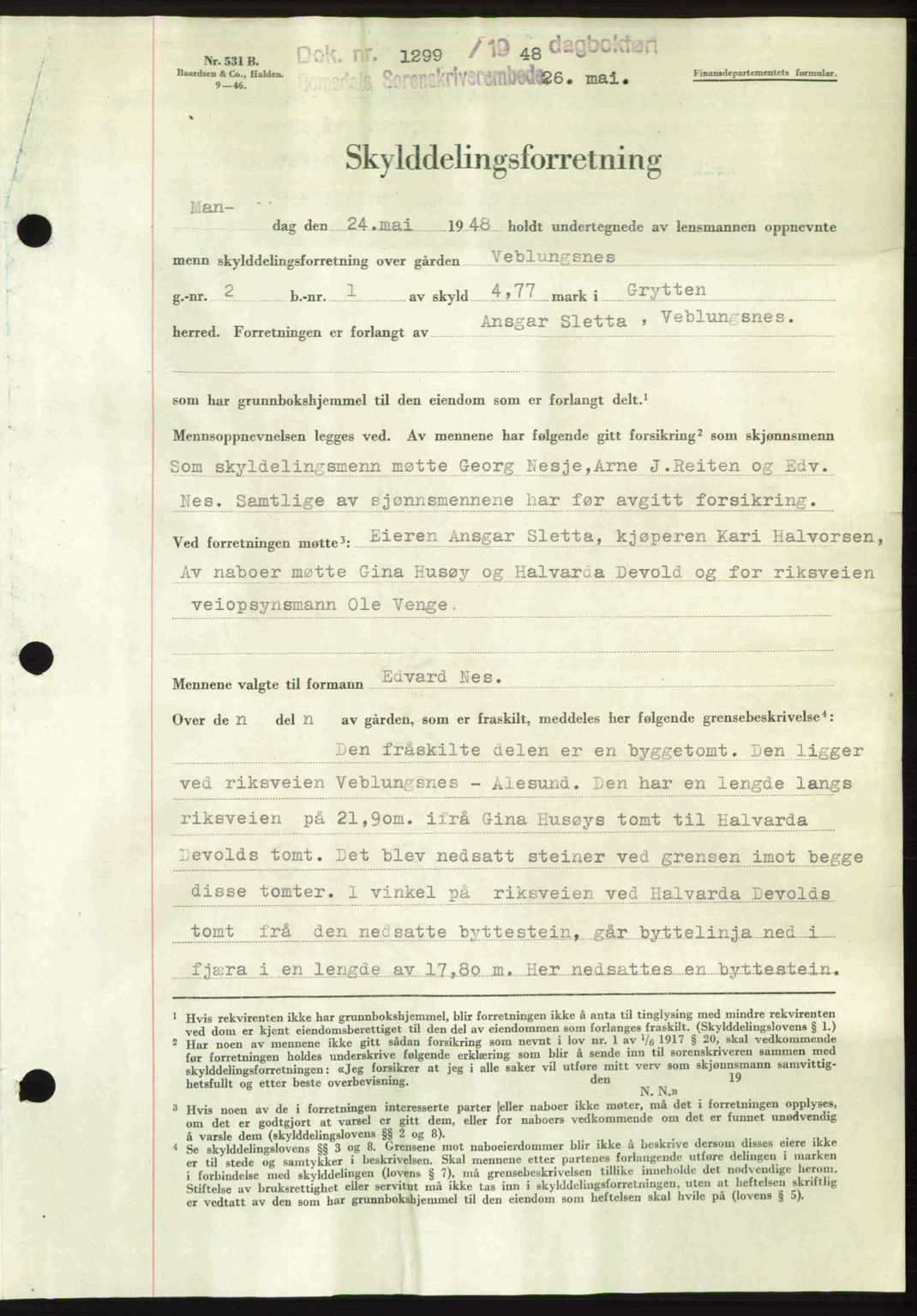 Romsdal sorenskriveri, SAT/A-4149/1/2/2C: Pantebok nr. A26, 1948-1948, Dagboknr: 1299/1948