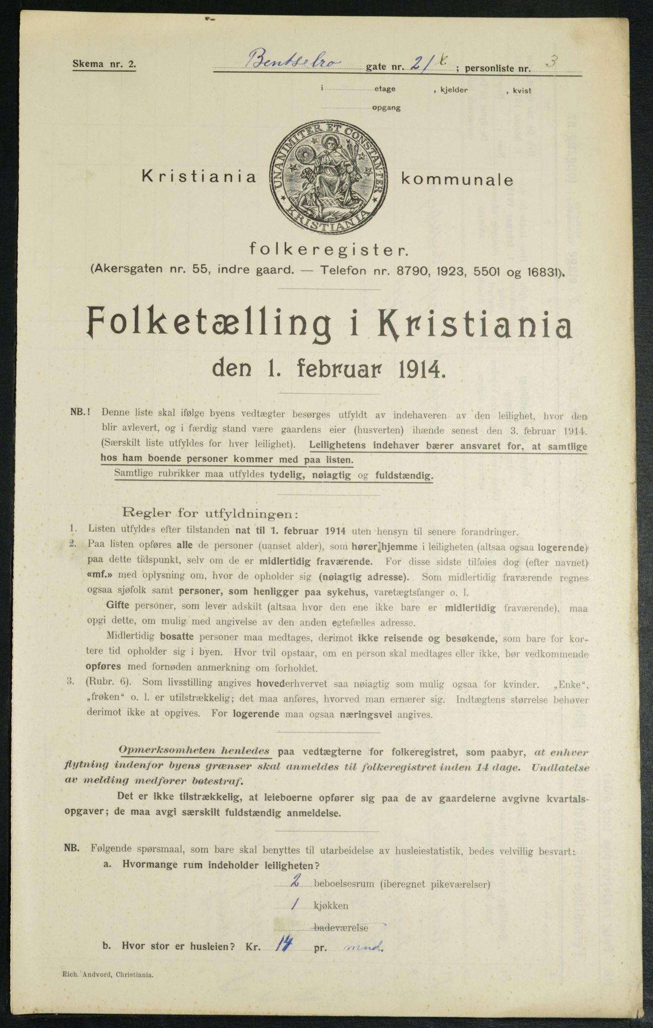 OBA, Kommunal folketelling 1.2.1914 for Kristiania, 1914, s. 3488