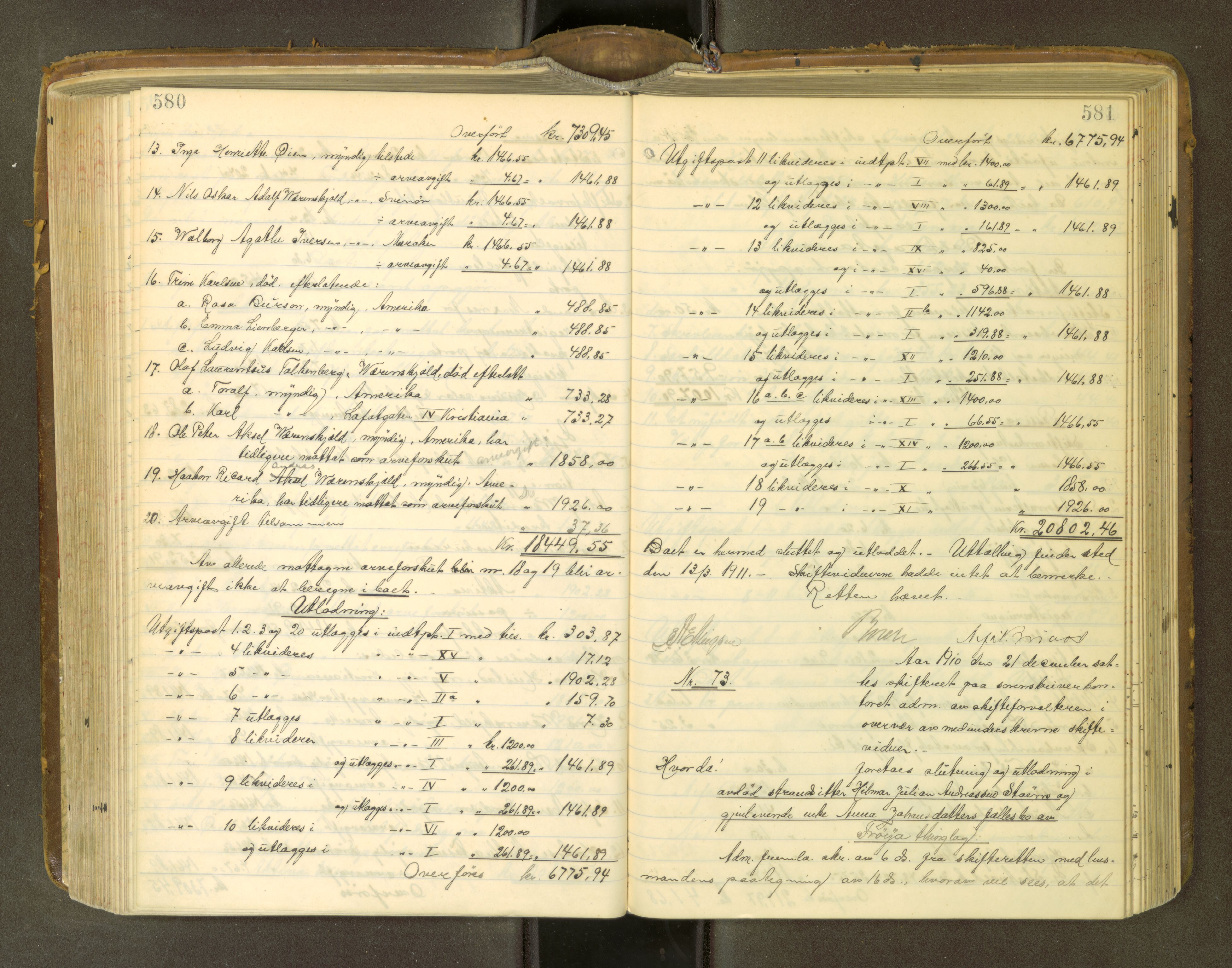 Fosen sorenskriveri, AV/SAT-A-1107/1/3/3A/L0030: Skifteutlodningsprotokoll nr. 9, 1908-1913, s. 580-581
