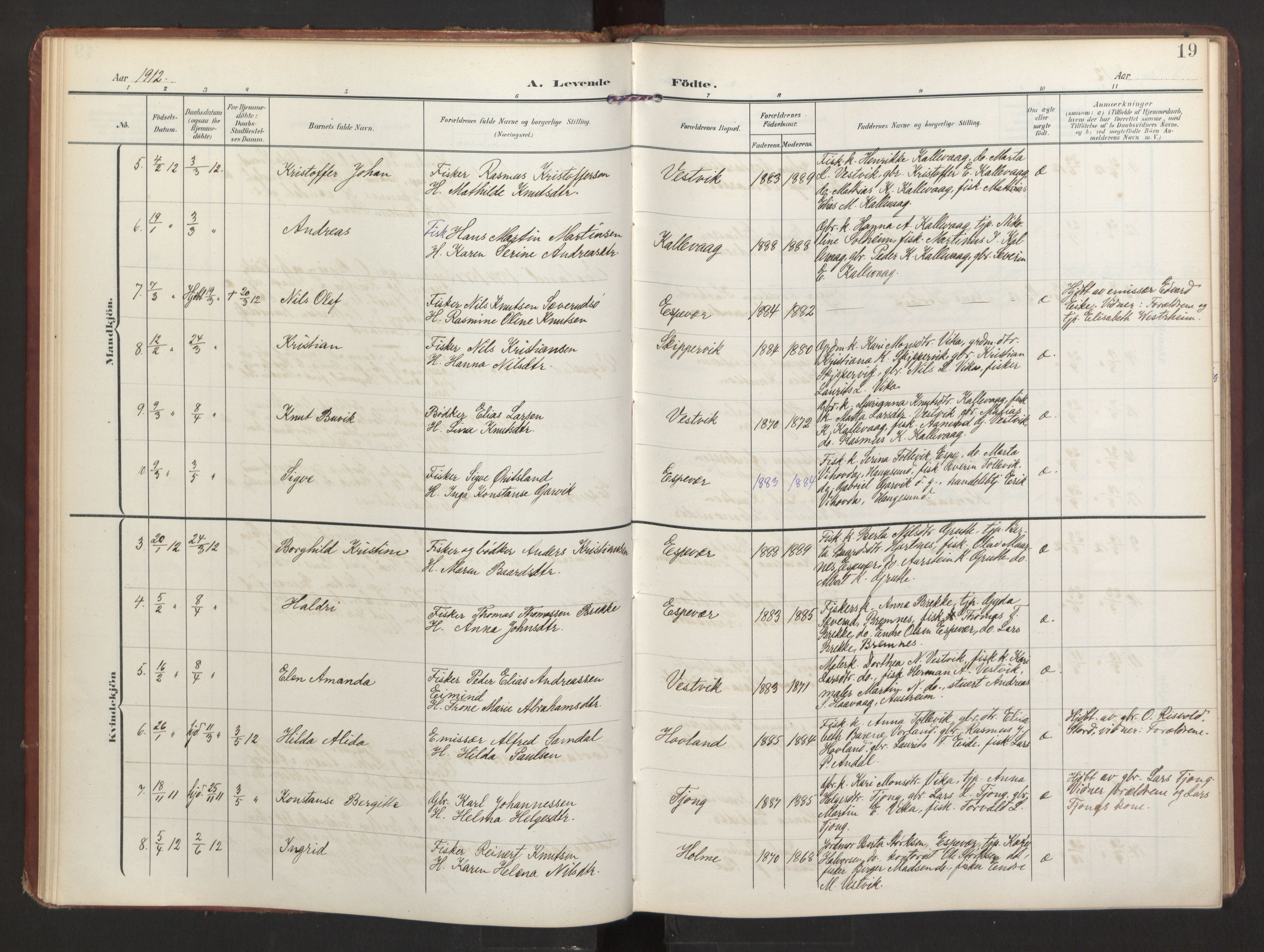 Finnås sokneprestembete, AV/SAB-A-99925/H/Ha/Haa/Haad/L0003: Ministerialbok nr. D 3, 1907-1921, s. 19