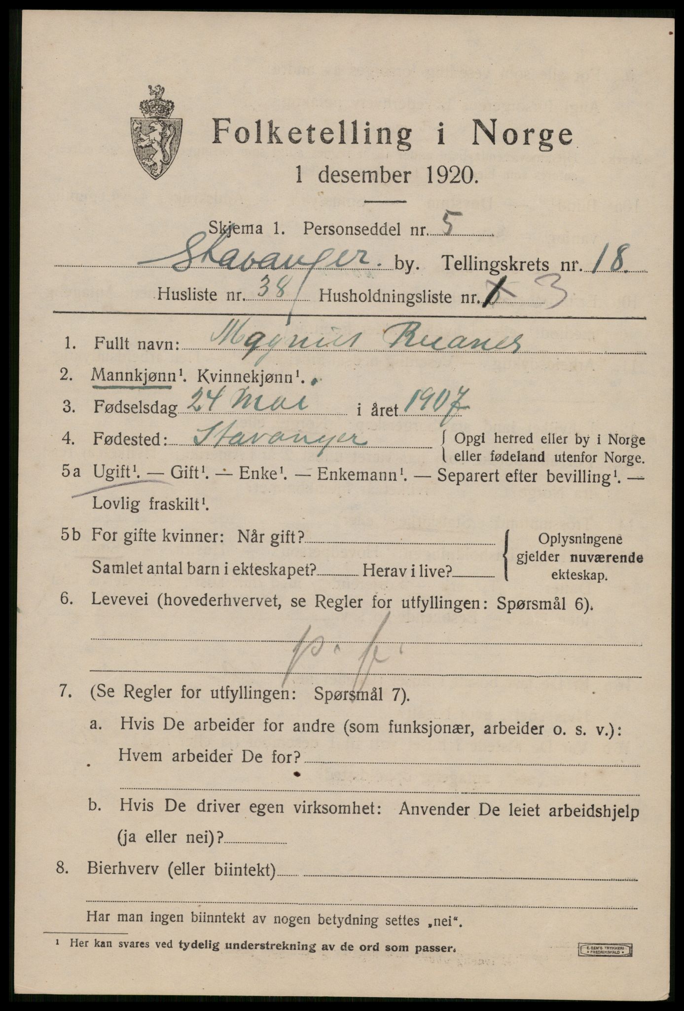 SAST, Folketelling 1920 for 1103 Stavanger kjøpstad, 1920, s. 67172