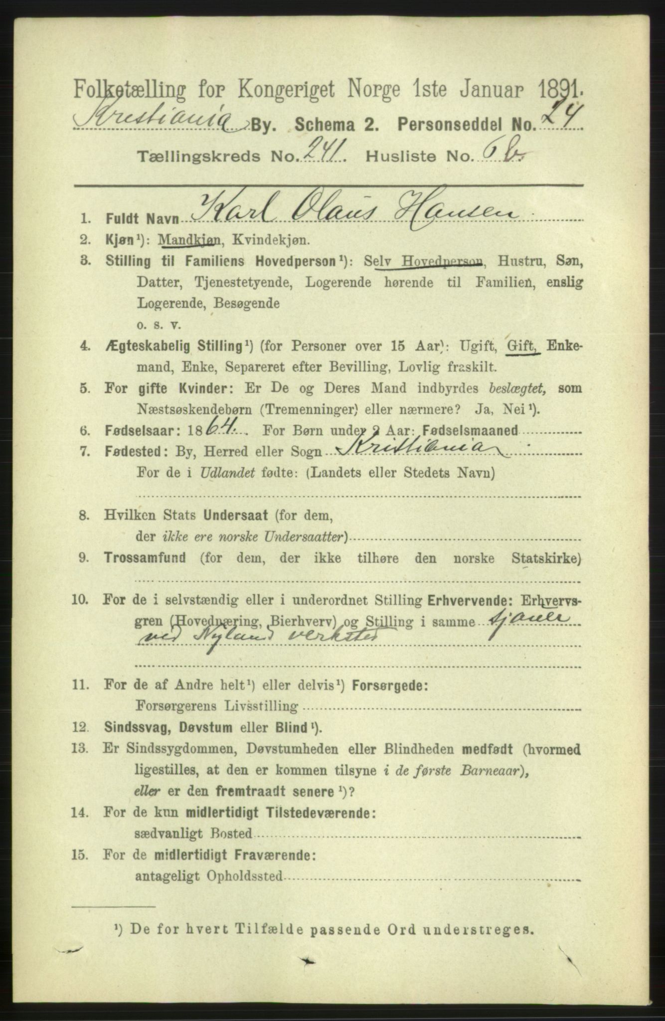 RA, Folketelling 1891 for 0301 Kristiania kjøpstad, 1891, s. 141943