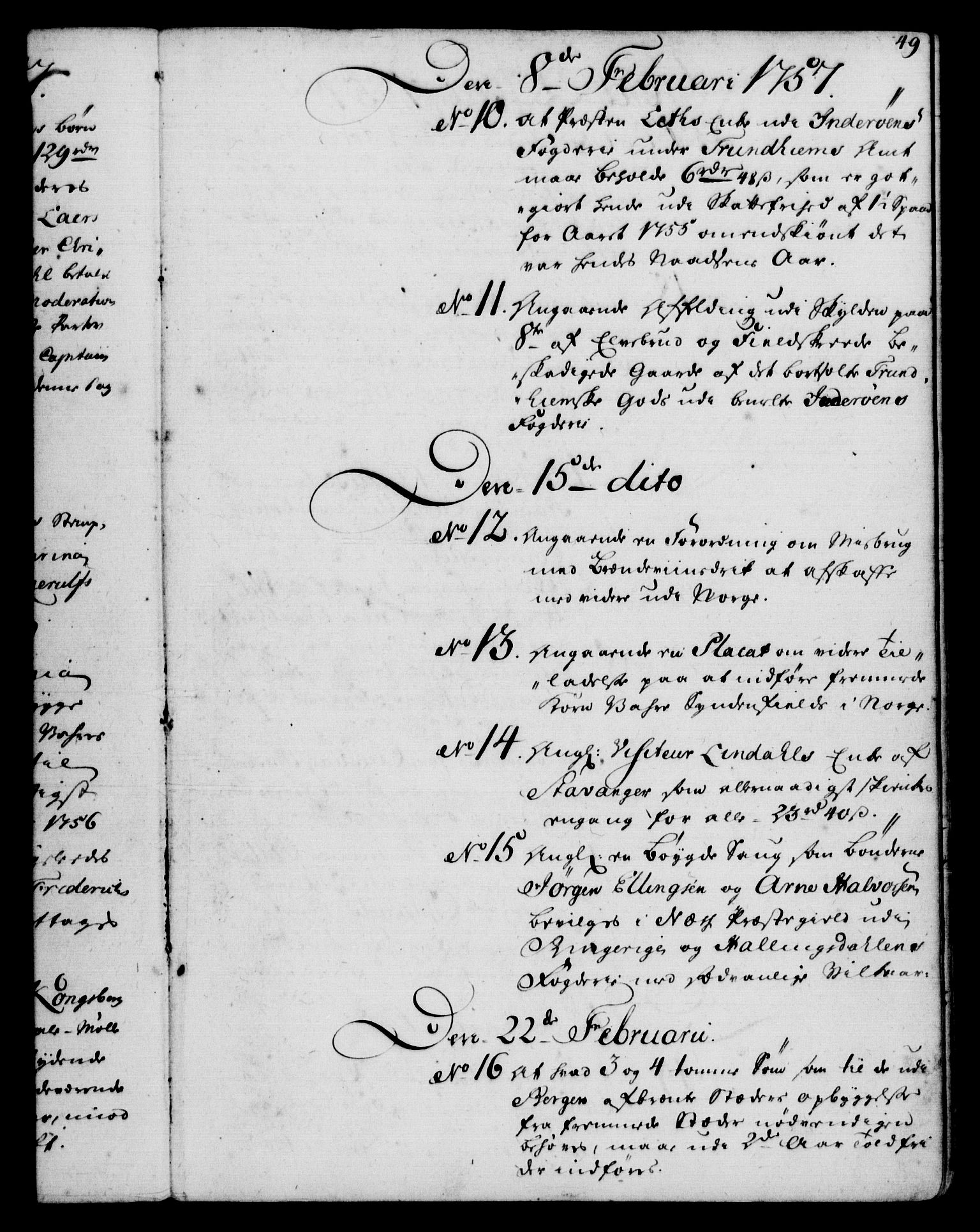 Rentekammeret, Kammerkanselliet, RA/EA-3111/G/Gf/Gfb/L0006: Register til norske relasjons- og resolusjonsprotokoller (merket RK 52.101), 1755-1765, s. 49