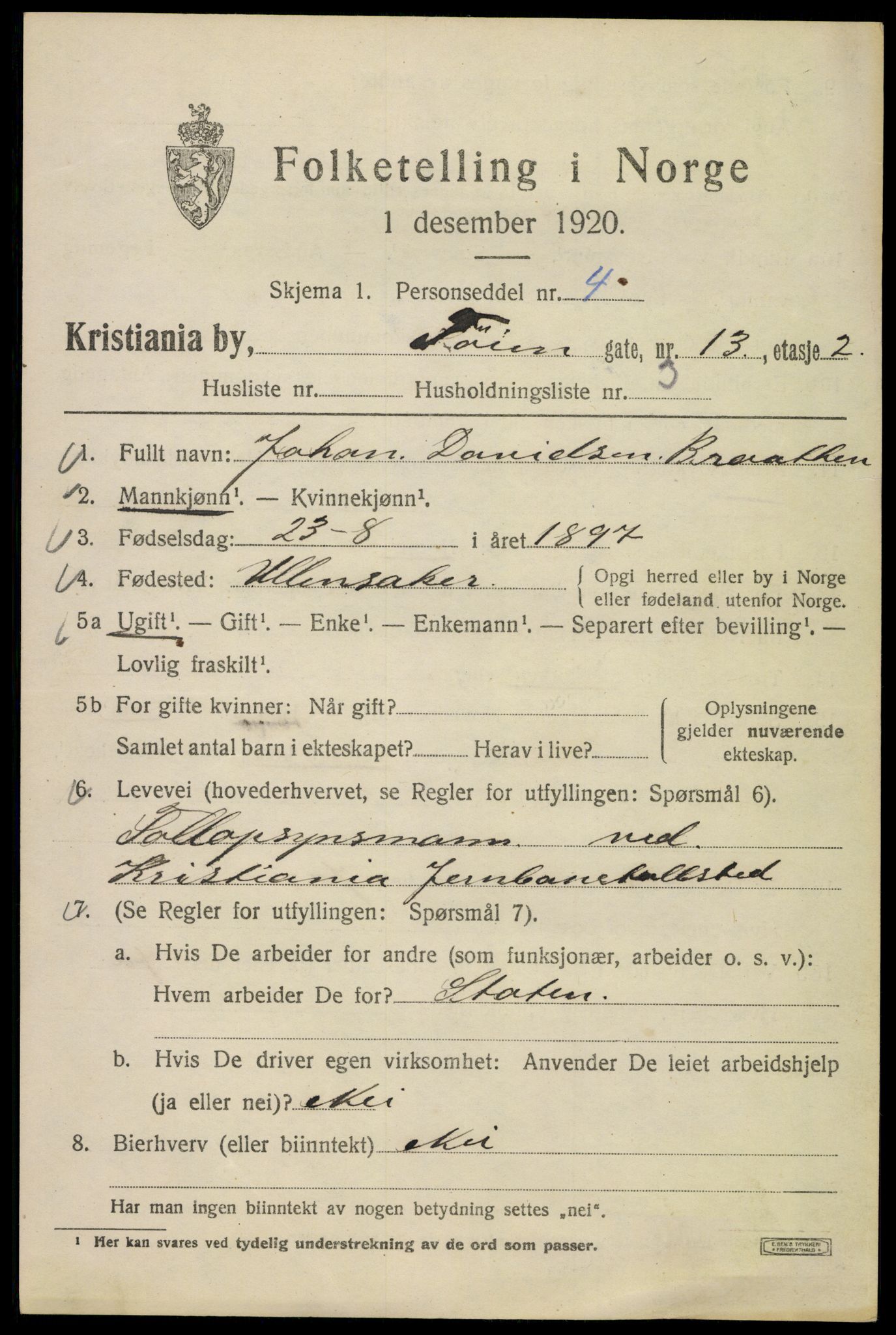 SAO, Folketelling 1920 for 0301 Kristiania kjøpstad, 1920, s. 605105