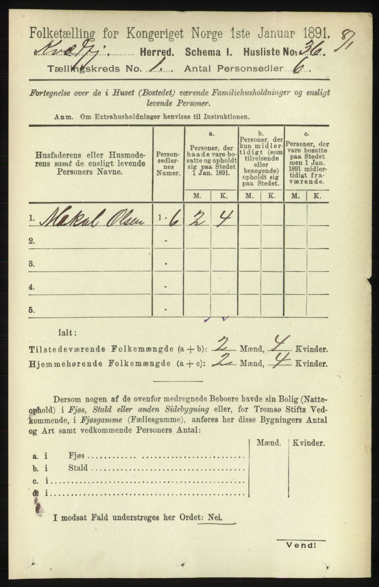 RA, Folketelling 1891 for 1911 Kvæfjord herred, 1891, s. 56