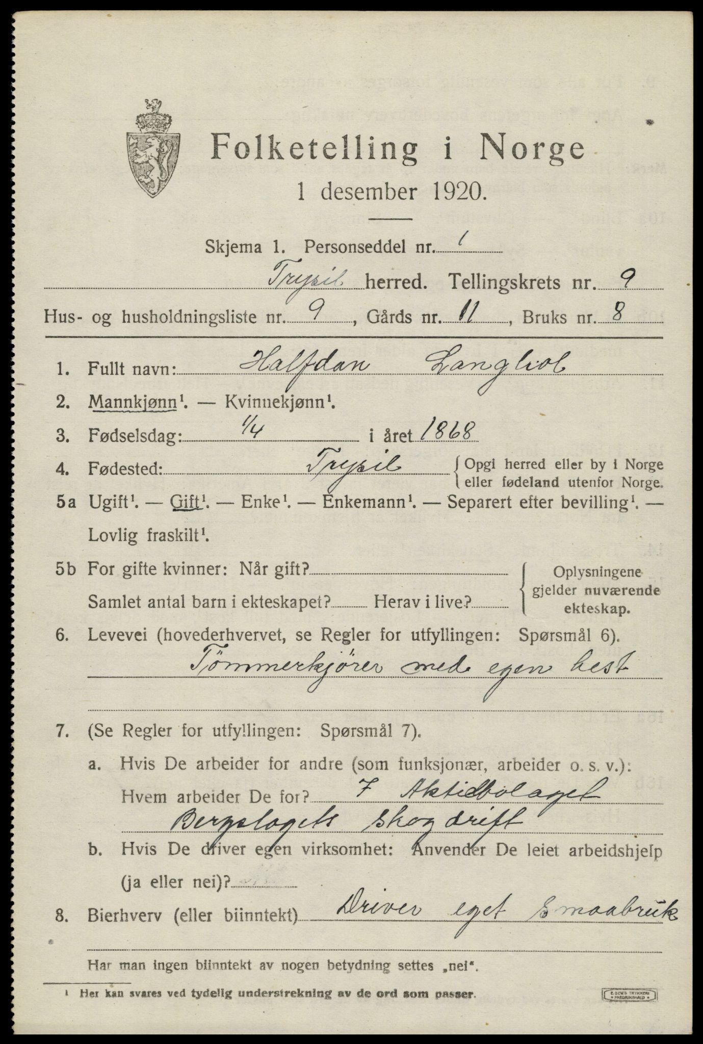 SAH, Folketelling 1920 for 0428 Trysil herred, 1920, s. 6643