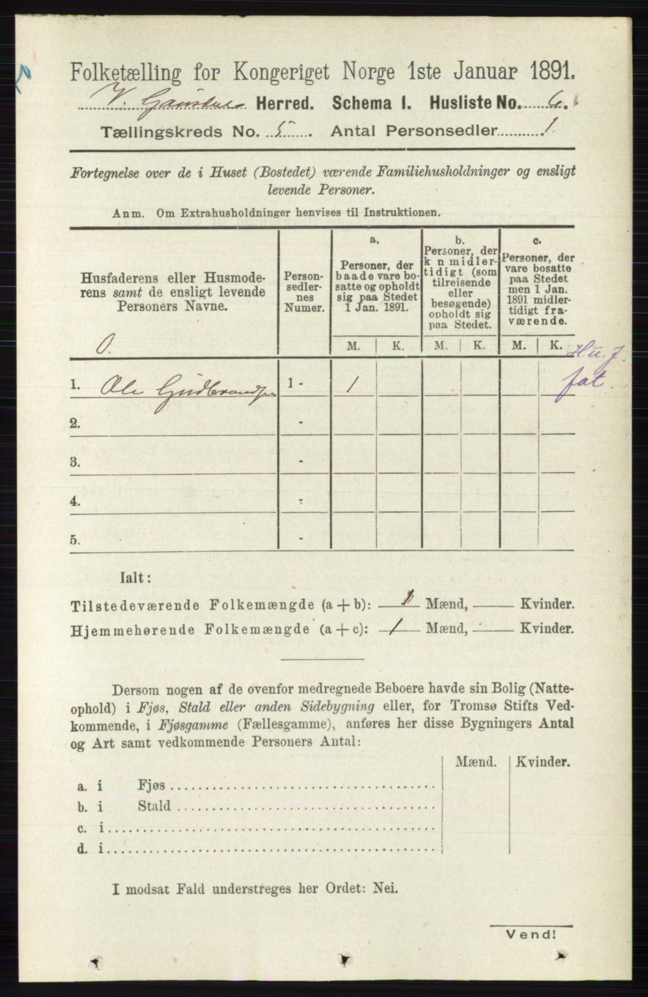 RA, Folketelling 1891 for 0523 Vestre Gausdal herred, 1891, s. 2123