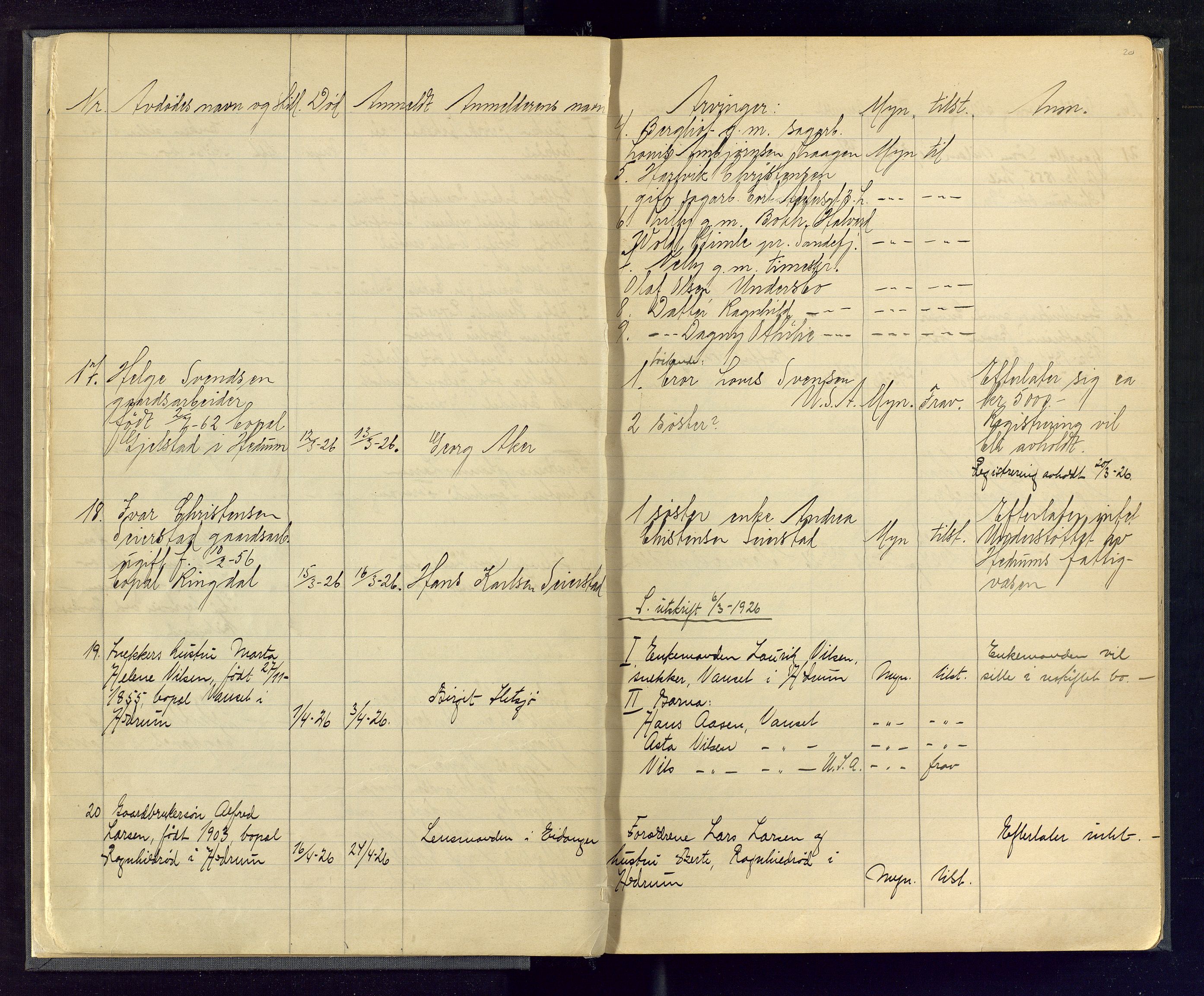 Hedrum lensmannskontor, SAKO/A-536/H/Ha/L0003: Dødsfallsprotokoll, 1925-1941, s. 20