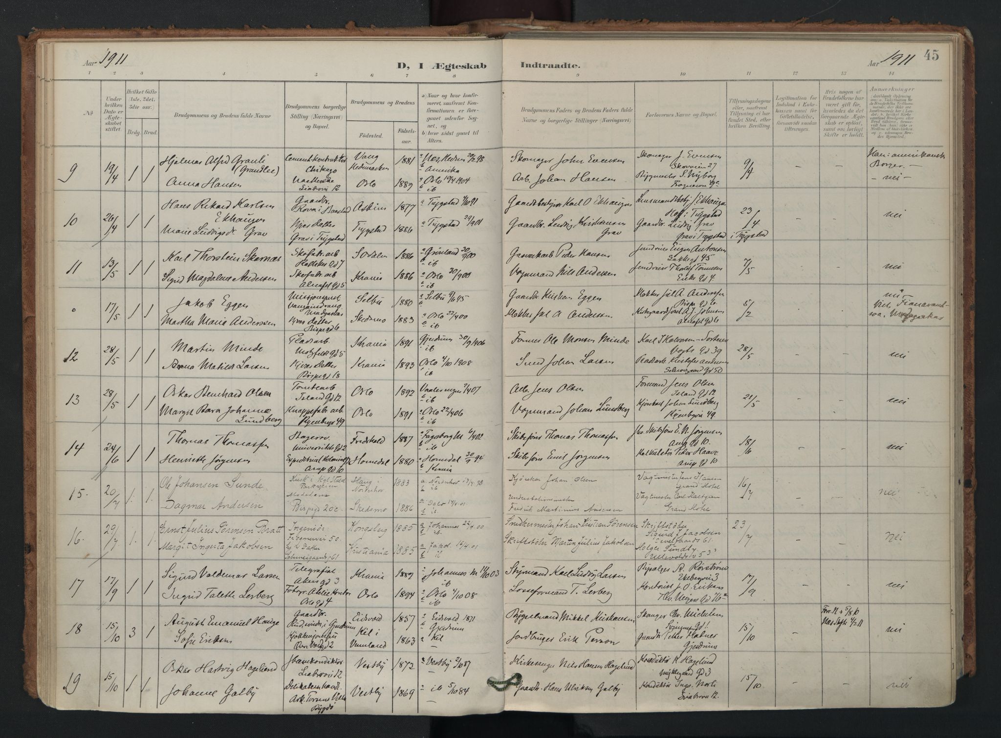 Gamlebyen prestekontor Kirkebøker, AV/SAO-A-10884/F/Fa/L0011: Ministerialbok nr. 11, 1901-1939, s. 45