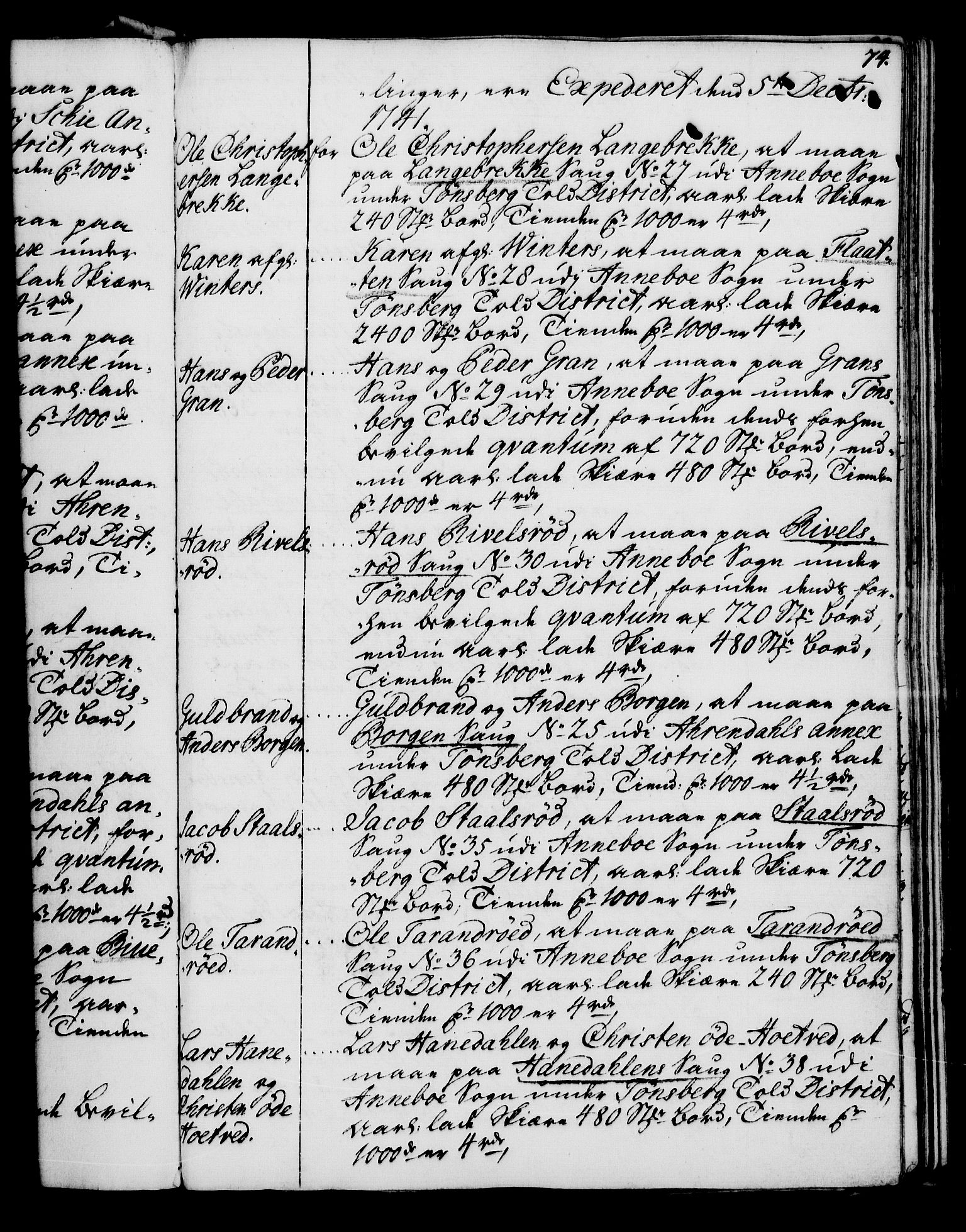 Rentekammeret, Kammerkanselliet, AV/RA-EA-3111/G/Gg/Gga/L0005: Norsk ekspedisjonsprotokoll med register (merket RK 53.5), 1741-1749, s. 74