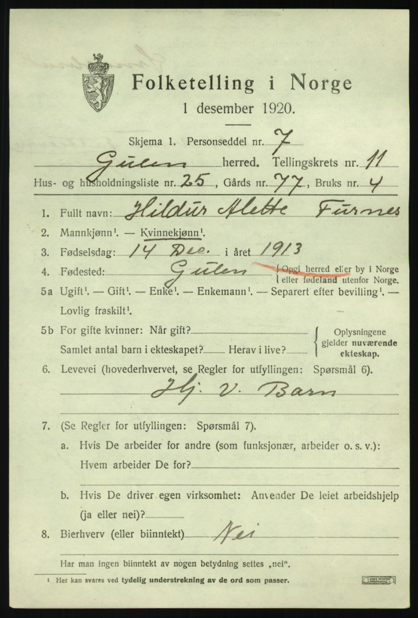 SAB, Folketelling 1920 for 1411 Gulen herred, 1920, s. 5253