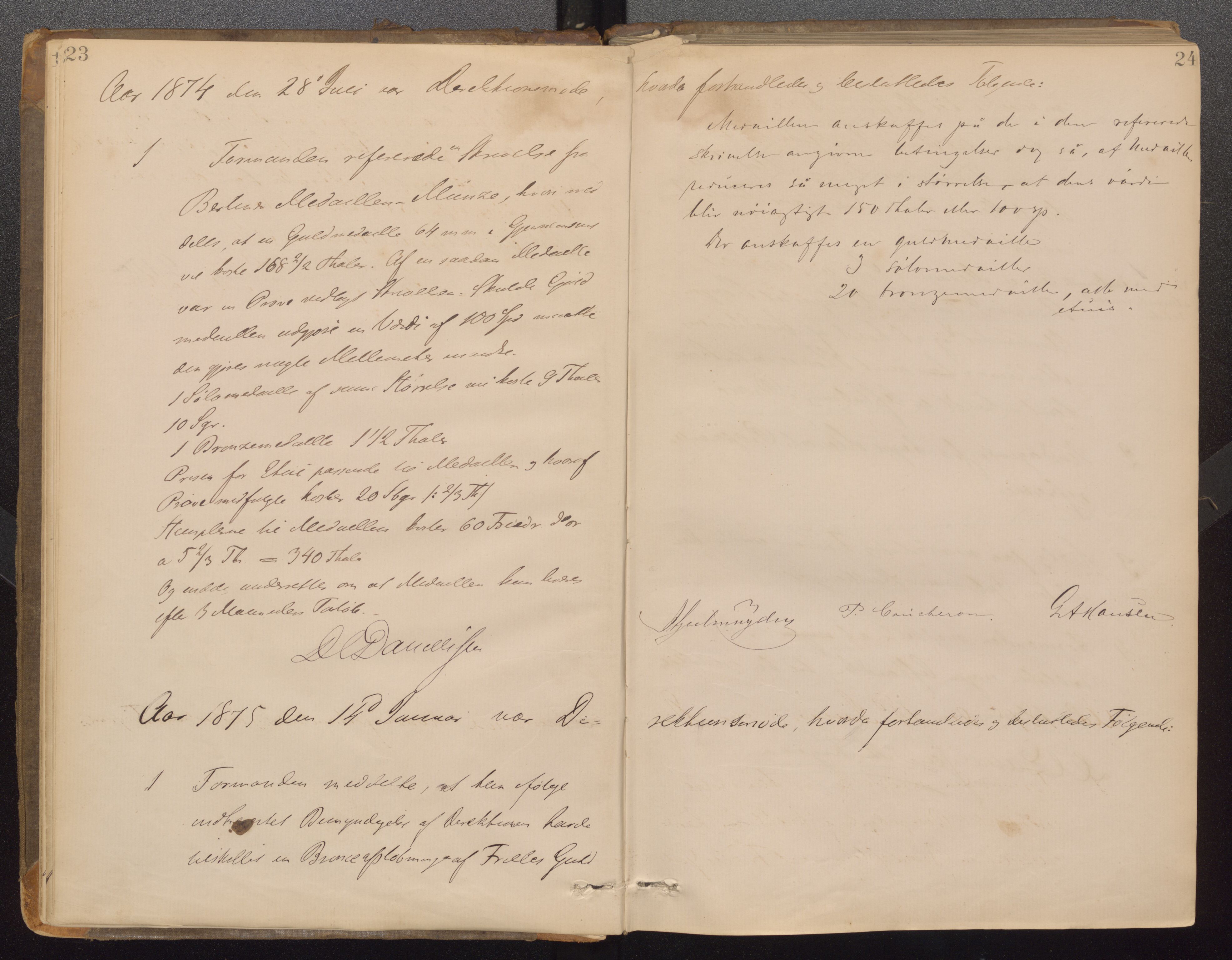 Bergens Museum, UMB/A007/A/Aa/L0007: Forhandlingsprotokoll , 1872-1906, s. 23,24