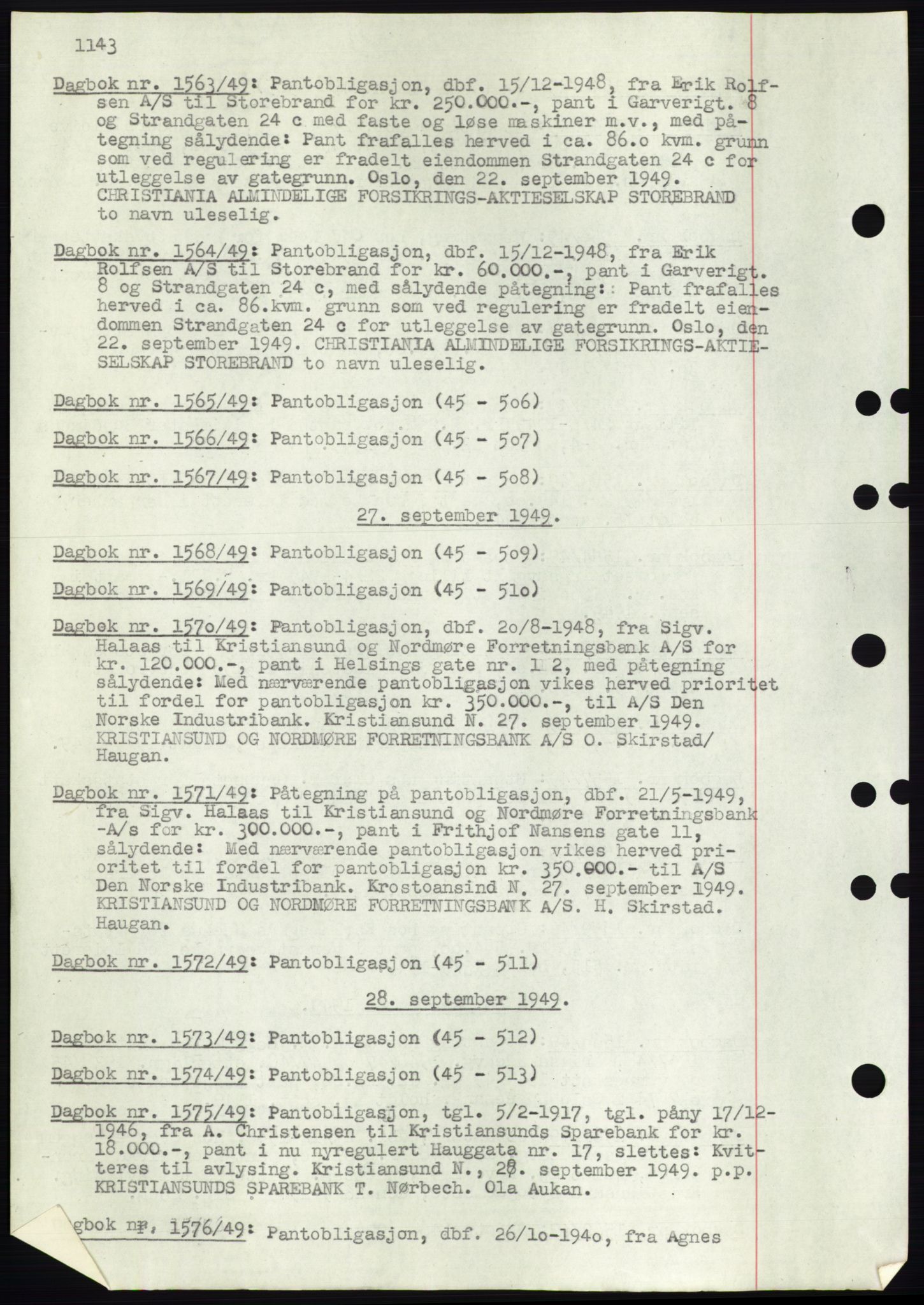 Kristiansund byfogd, SAT/A-4587/A/27: Pantebok nr. 32b, 1945-1950, Dagboknr: 1563/1949