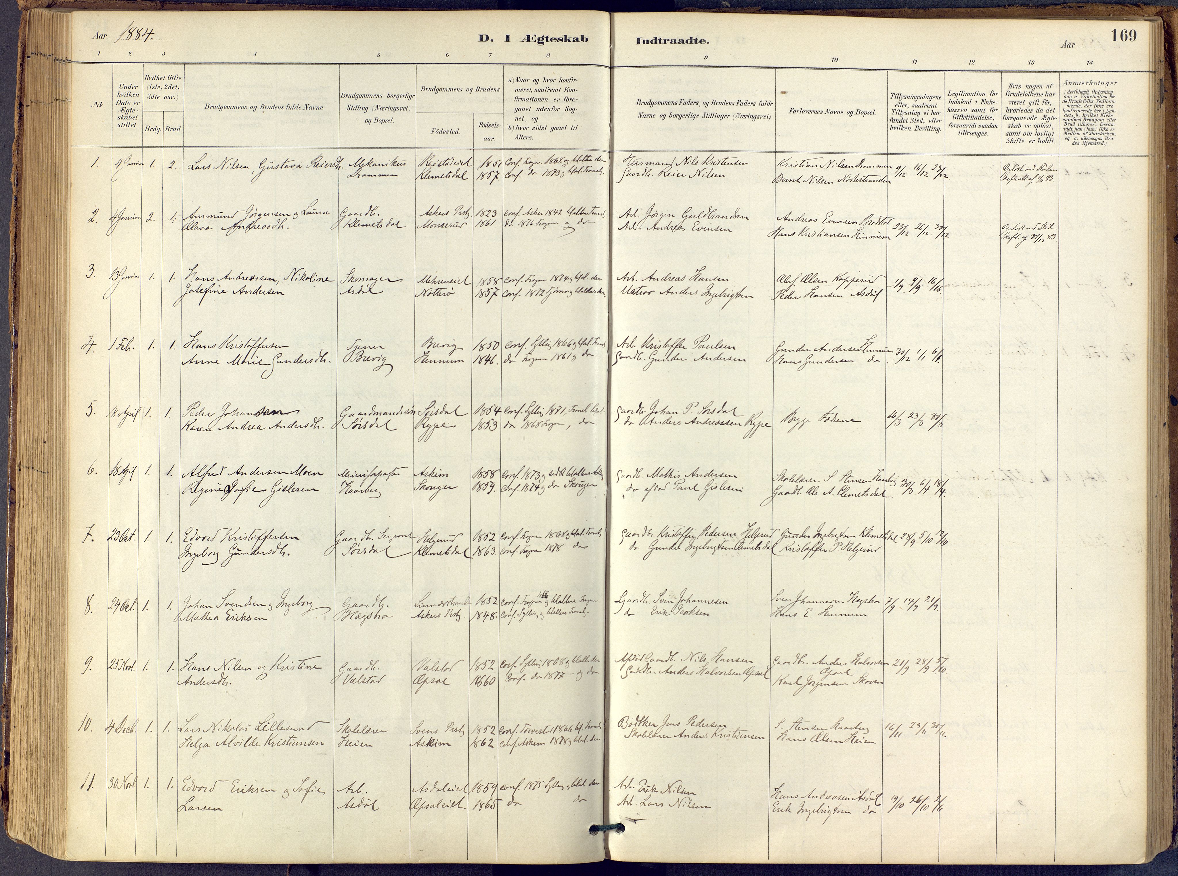 Lier kirkebøker, SAKO/A-230/F/Fb/L0001: Ministerialbok nr. II 1, 1883-1910, s. 169