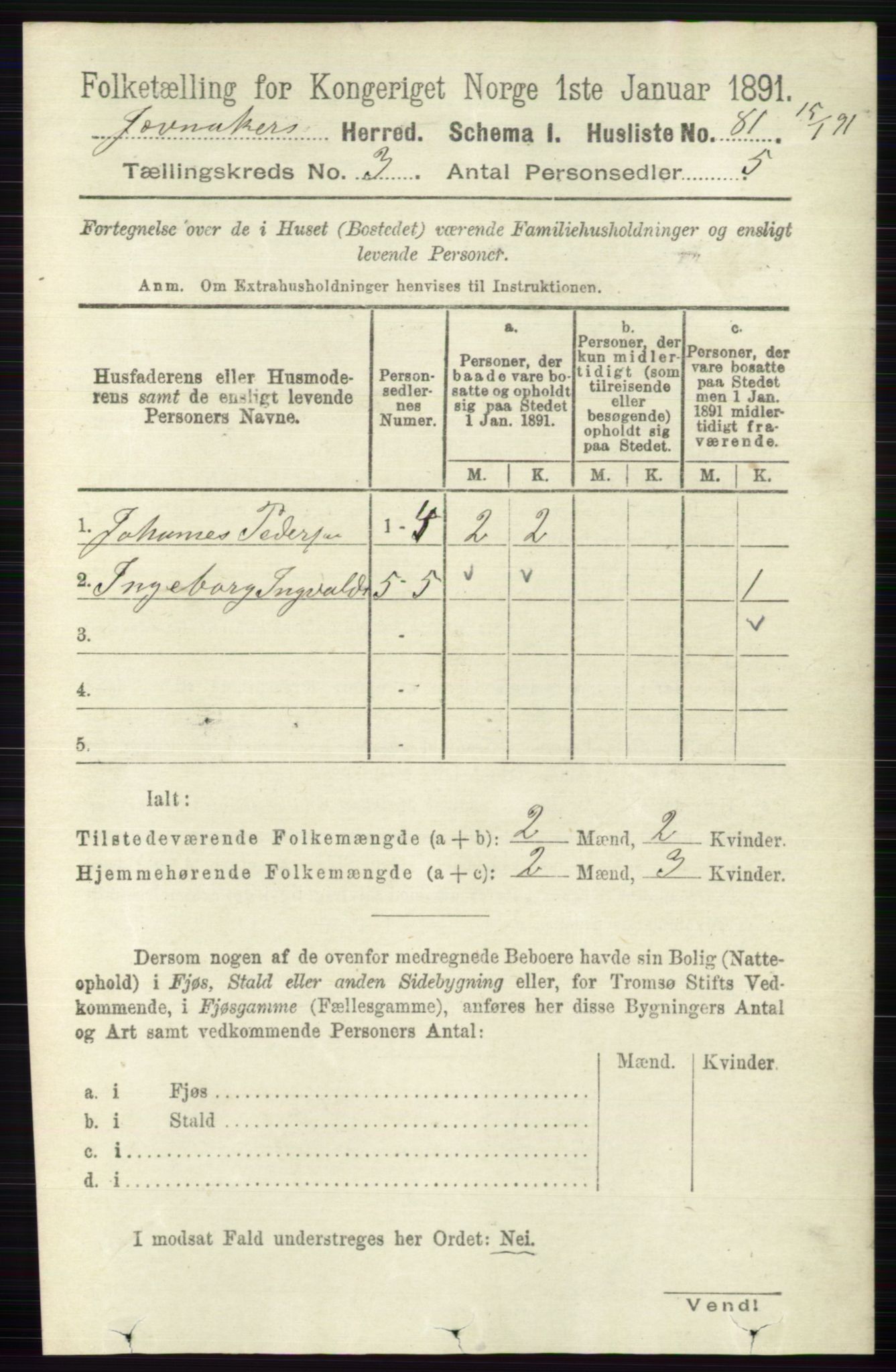 RA, Folketelling 1891 for 0532 Jevnaker herred, 1891, s. 1156