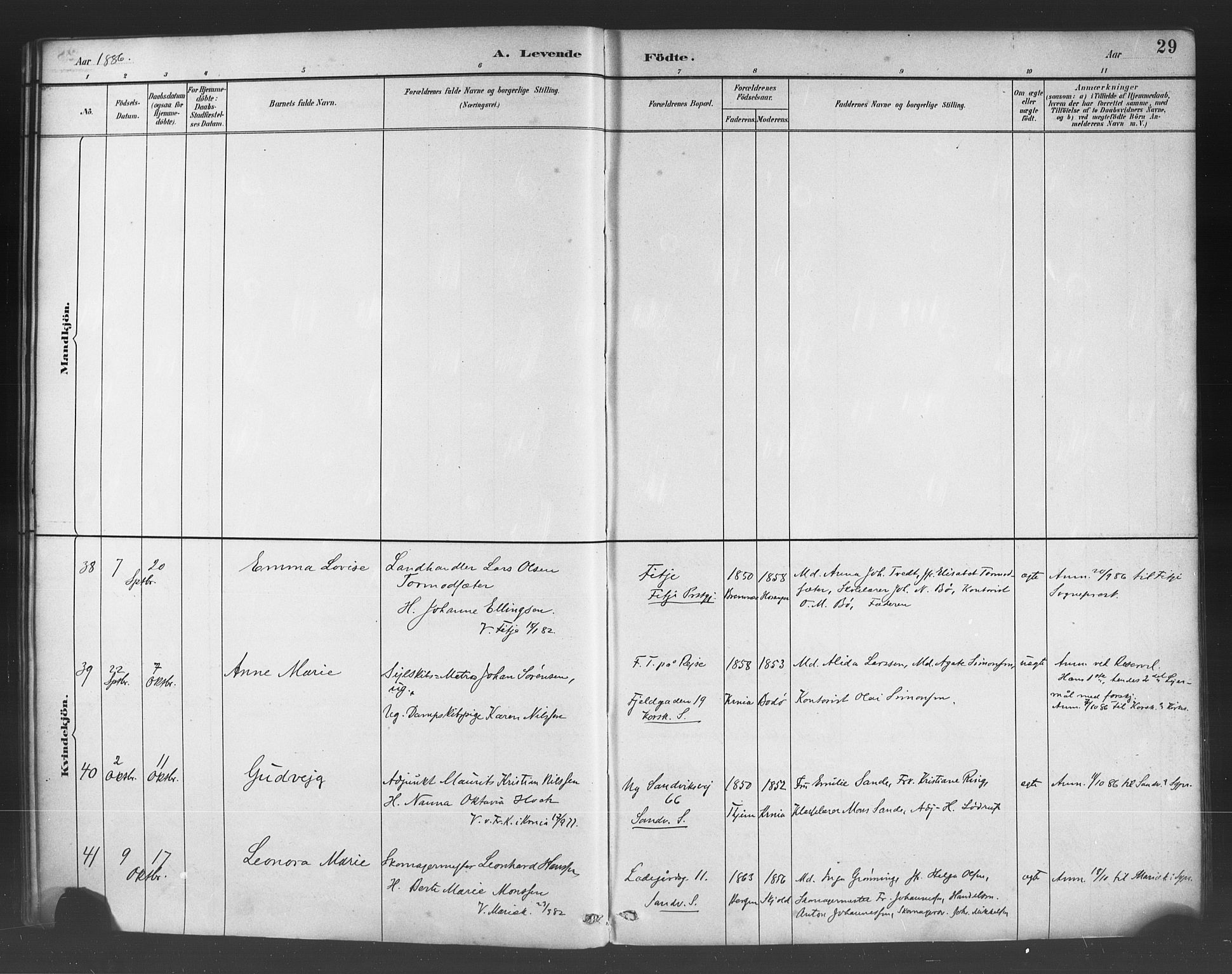 Fødselsstiftelsens sokneprestembete*, SAB/-: Ministerialbok nr. A 2, 1884-1900, s. 29