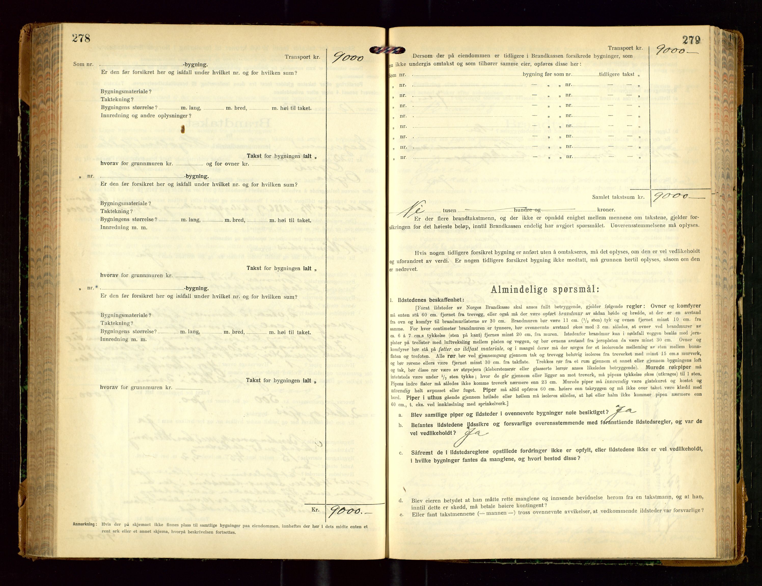 Eigersund lensmannskontor, SAST/A-100171/Gob/L0004: "Branntakstprotokoll", 1921-1925, s. 278-279