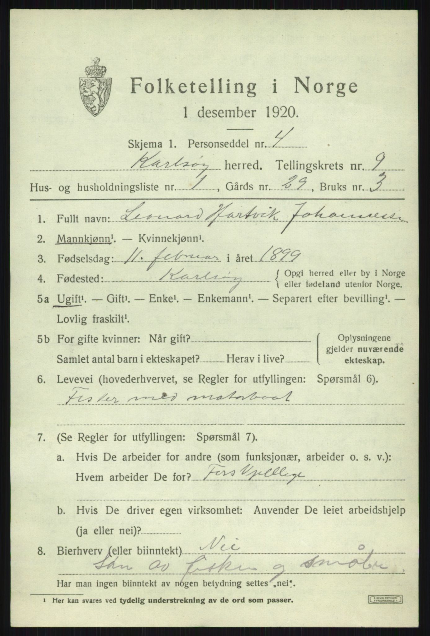 SATØ, Folketelling 1920 for 1936 Karlsøy herred, 1920, s. 3316